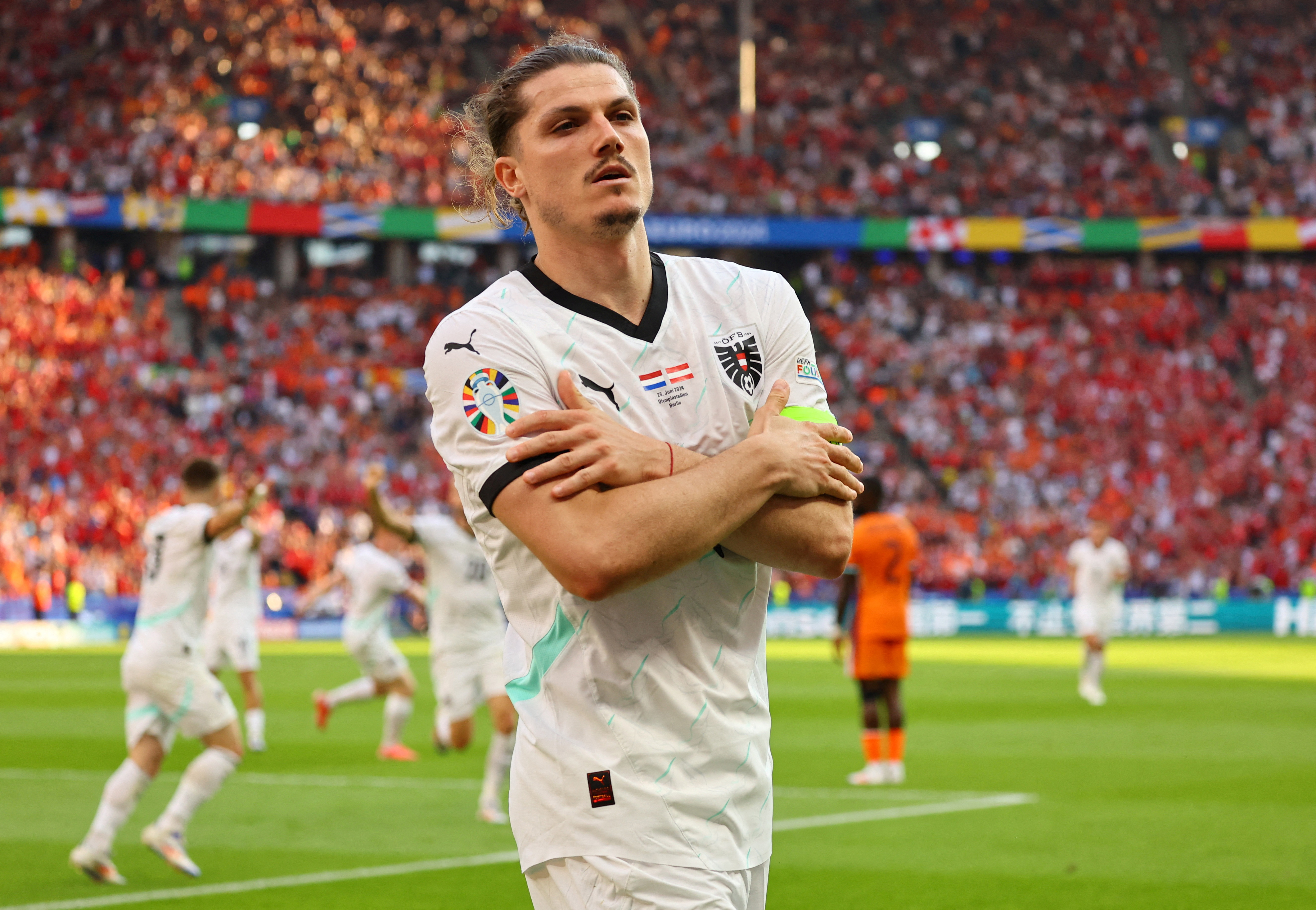 Winning goal scorer Sabitzer puts left foot forward for Austria | Reuters Winning goal scorer Sabitzer puts left foot forward for Austria | Reuters