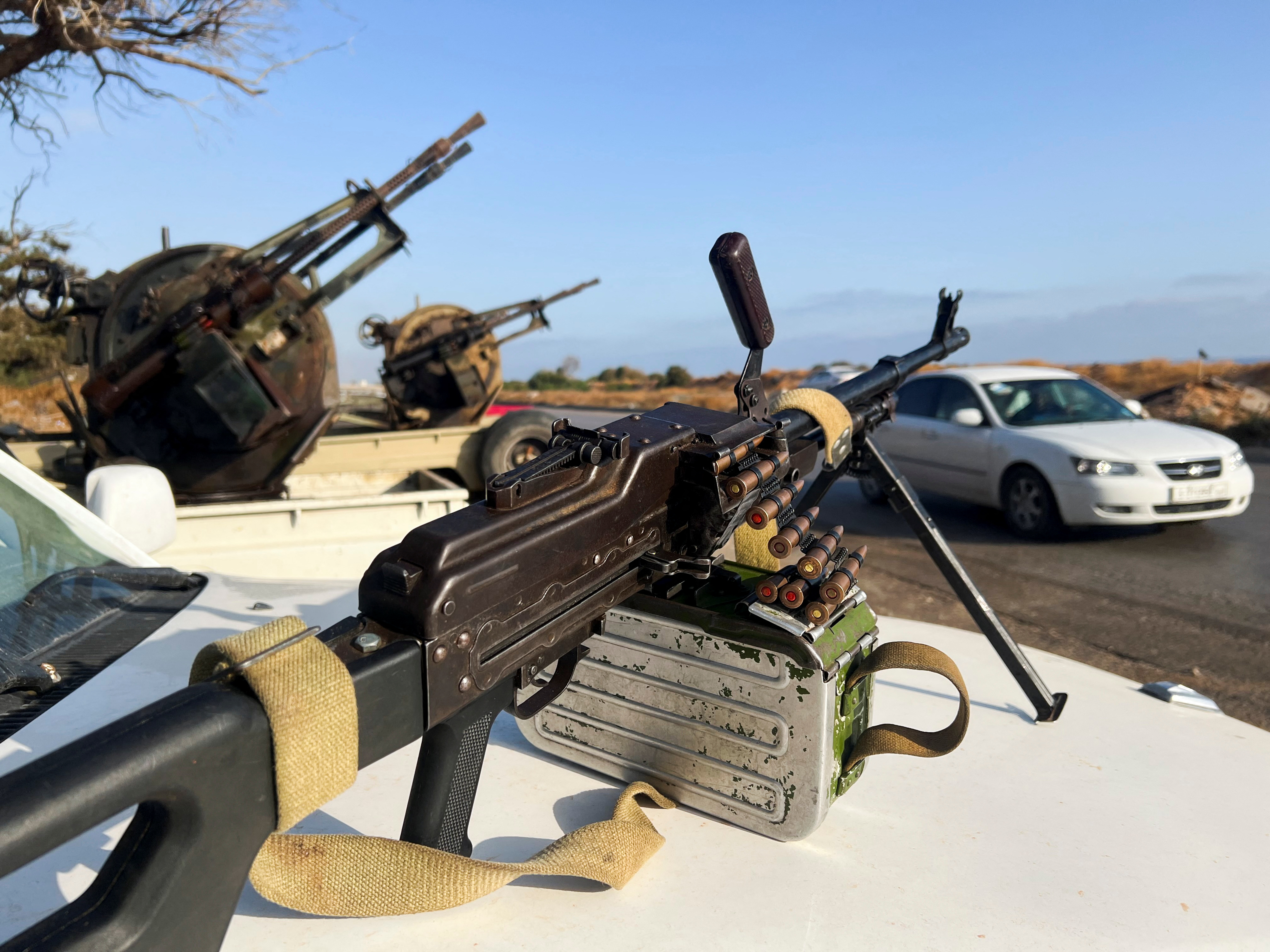 Military vehicles mounted with heavy weapons belonging to pro-PM Dbeibah Constitution Protection Force are pictured in Tripoli