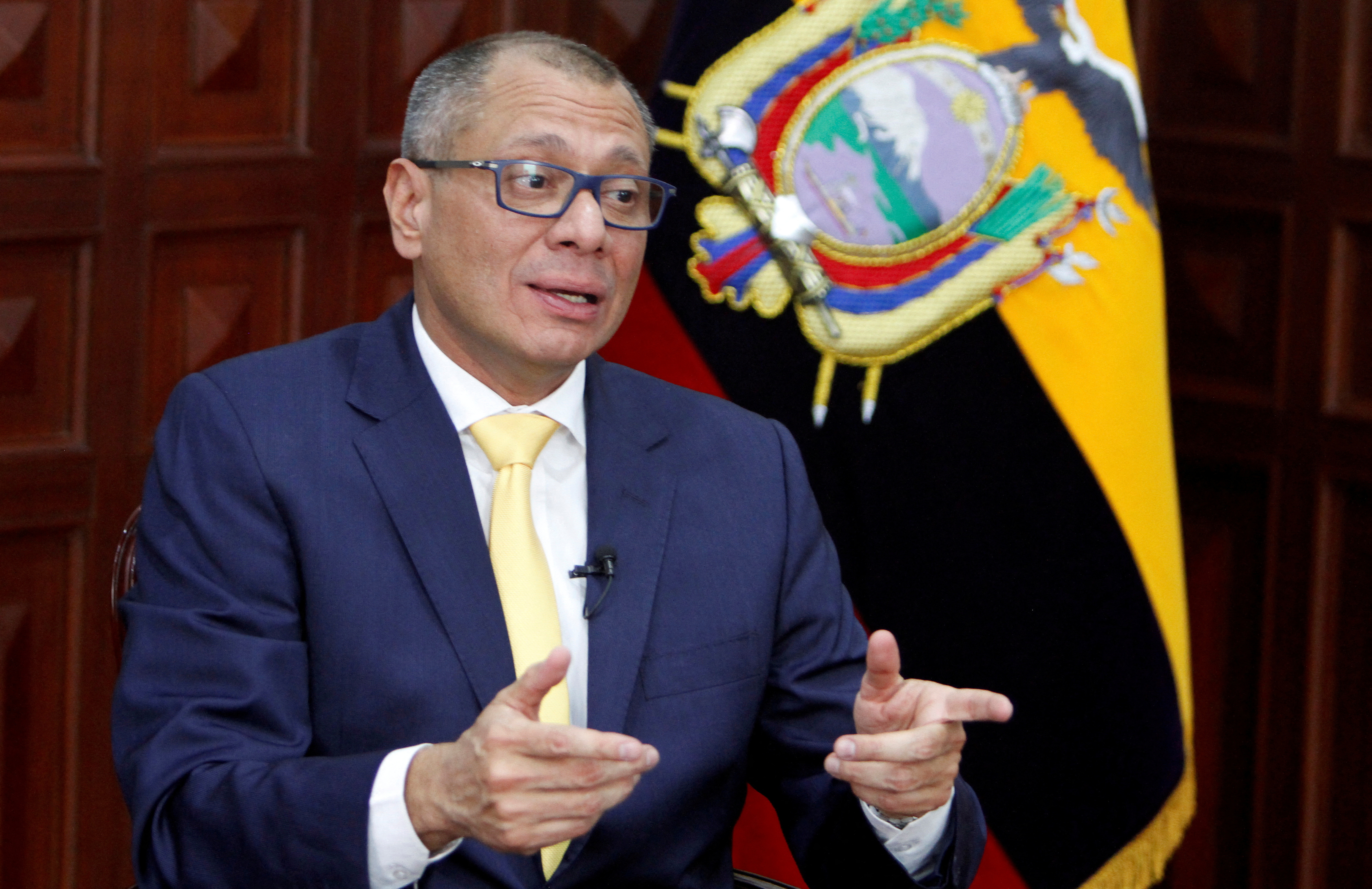 Ecuador's Vice President Jorge Glas talks during an interview with Reuters at the Government Palace in Quito