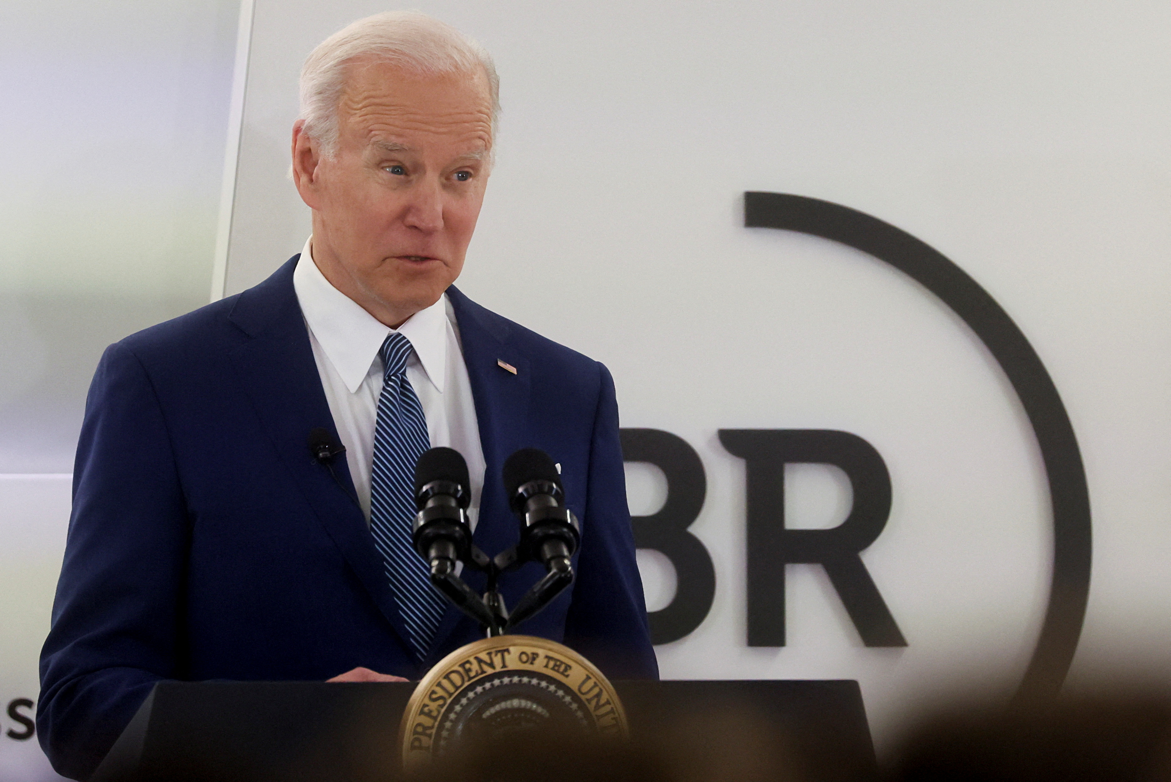 U.S. President Biden discusses the United States' response to Russian invasion of Ukraine, and warns CEOs about potential cyber attacks from Russia, in Washington