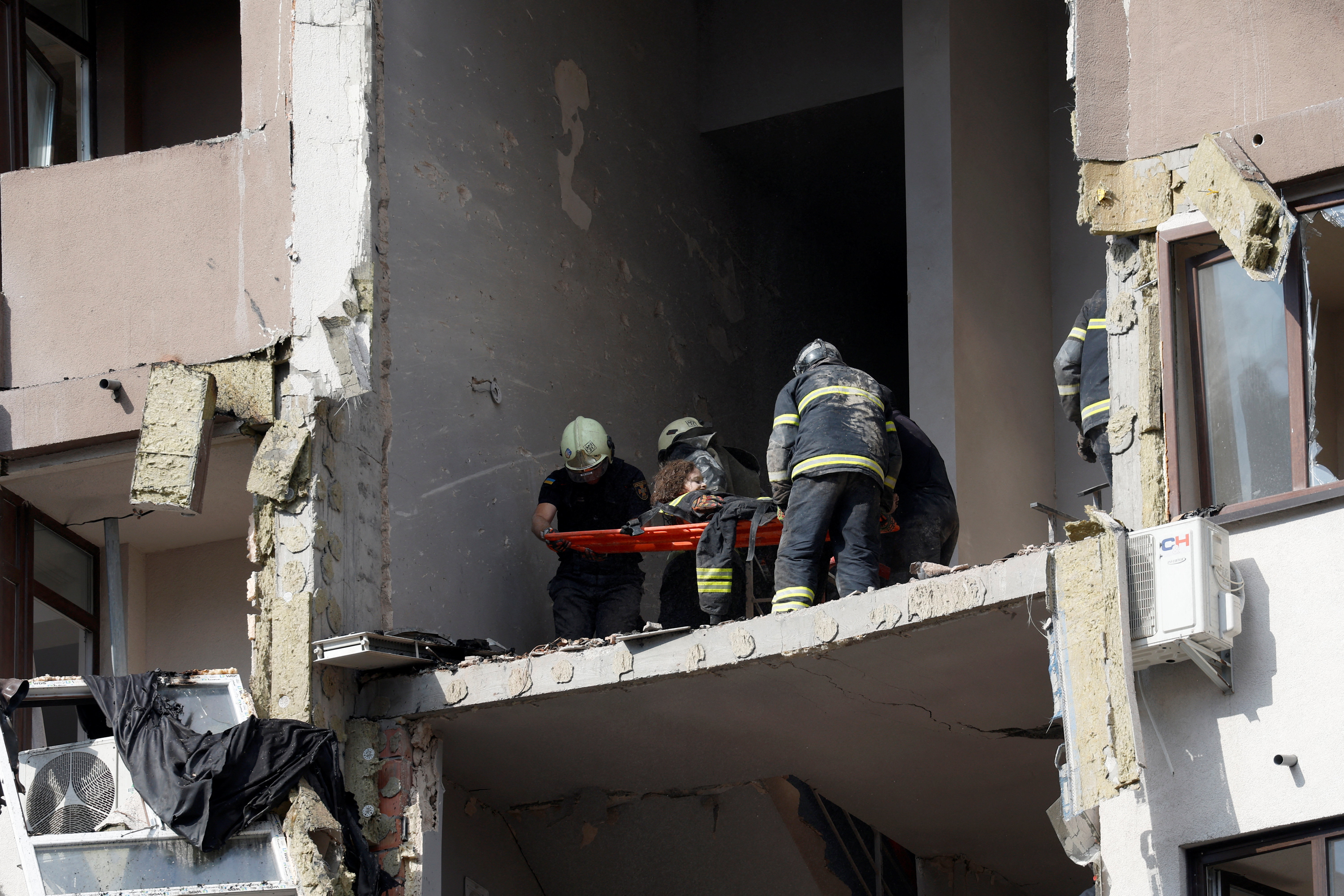 Residential building damaged by a Russian missile strike, in Kyiv