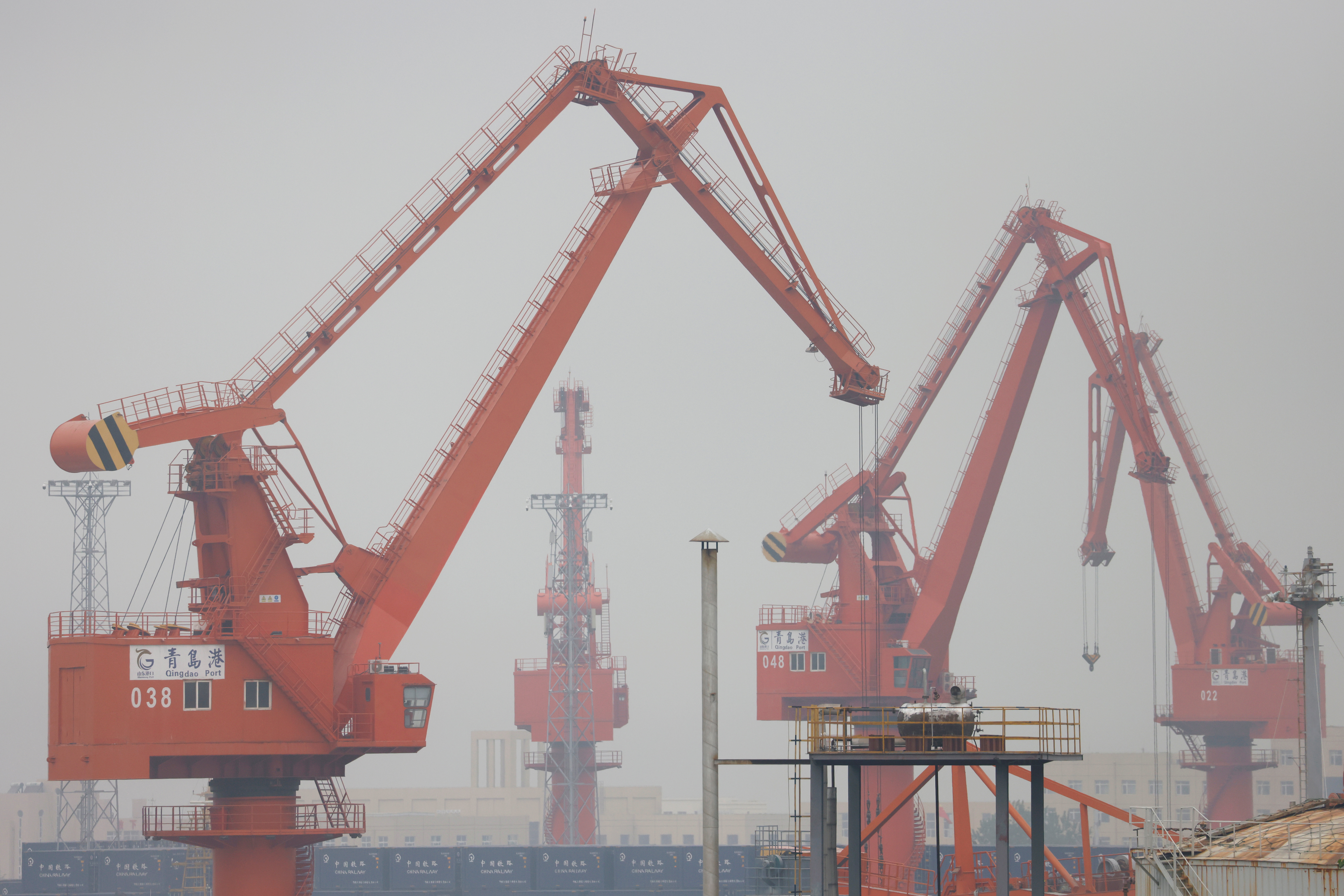 Cranes are seen at the port of Qingdao