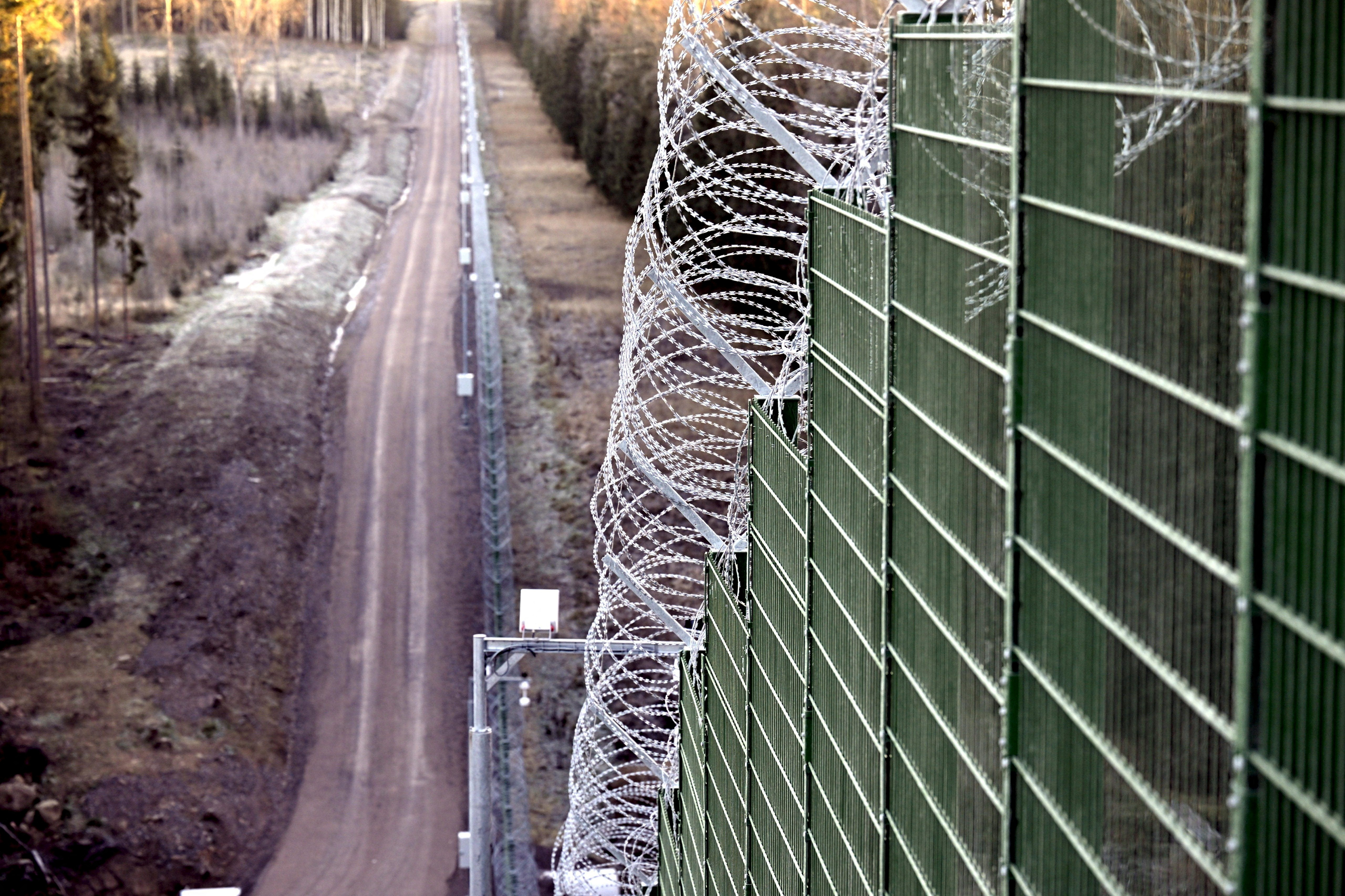 A view of the pilot border fence of the Finnish Border Guard at the Finnish-Russian border in Imatra