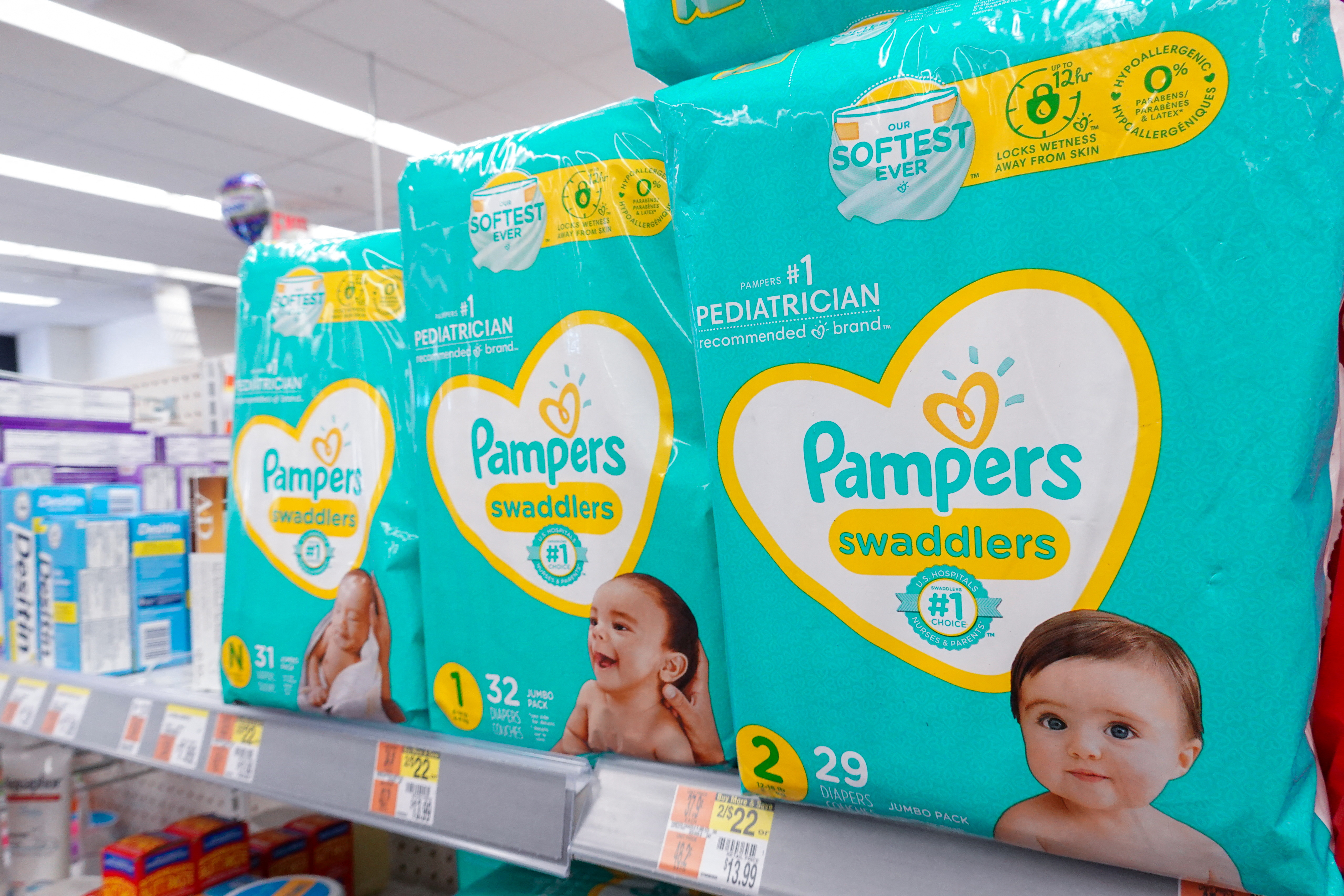 Procter & Gamble's Always brand incontinence supplies on the shelves of a  drug store in New York on Tuesday, October 22, 2019. The market for pads, adult  diapers and other absorbent supplies