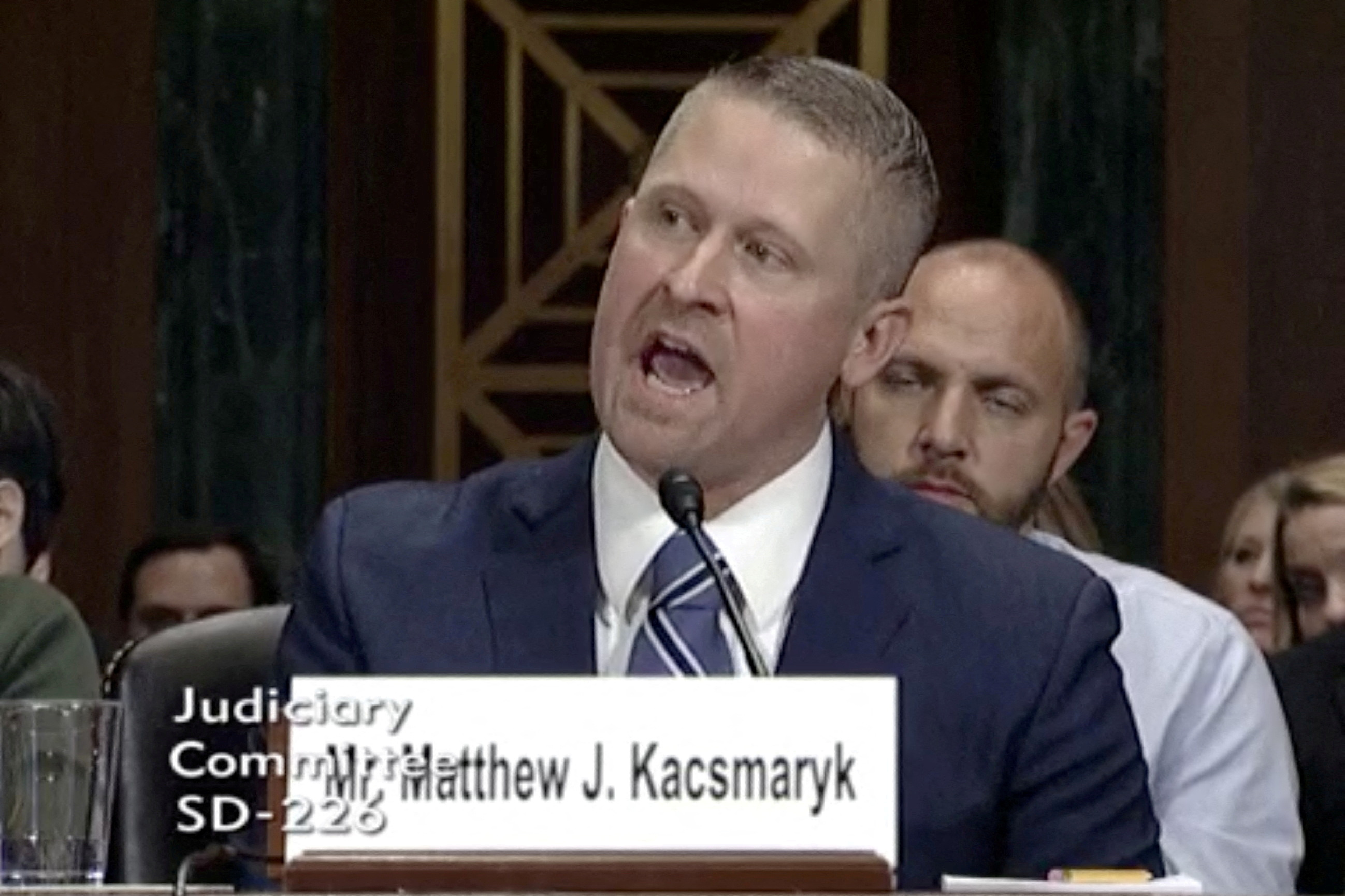 Matthew Kacsmaryk answers questions during his nomination hearing by the U.S. Senate Committee on the Judiciary