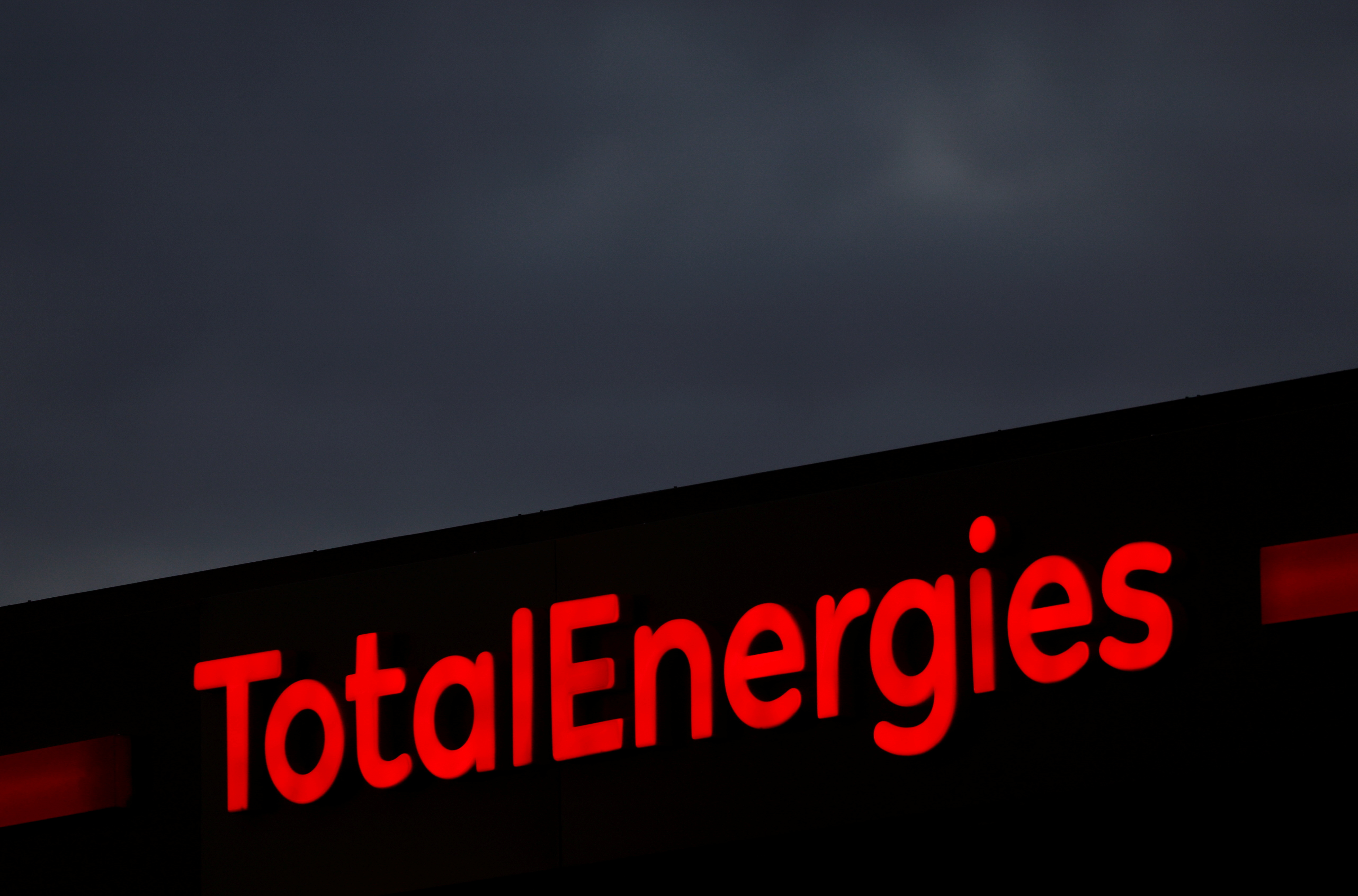 The logo of French oil and gas company TotalEnergies is pictured at a petrol station in Reze