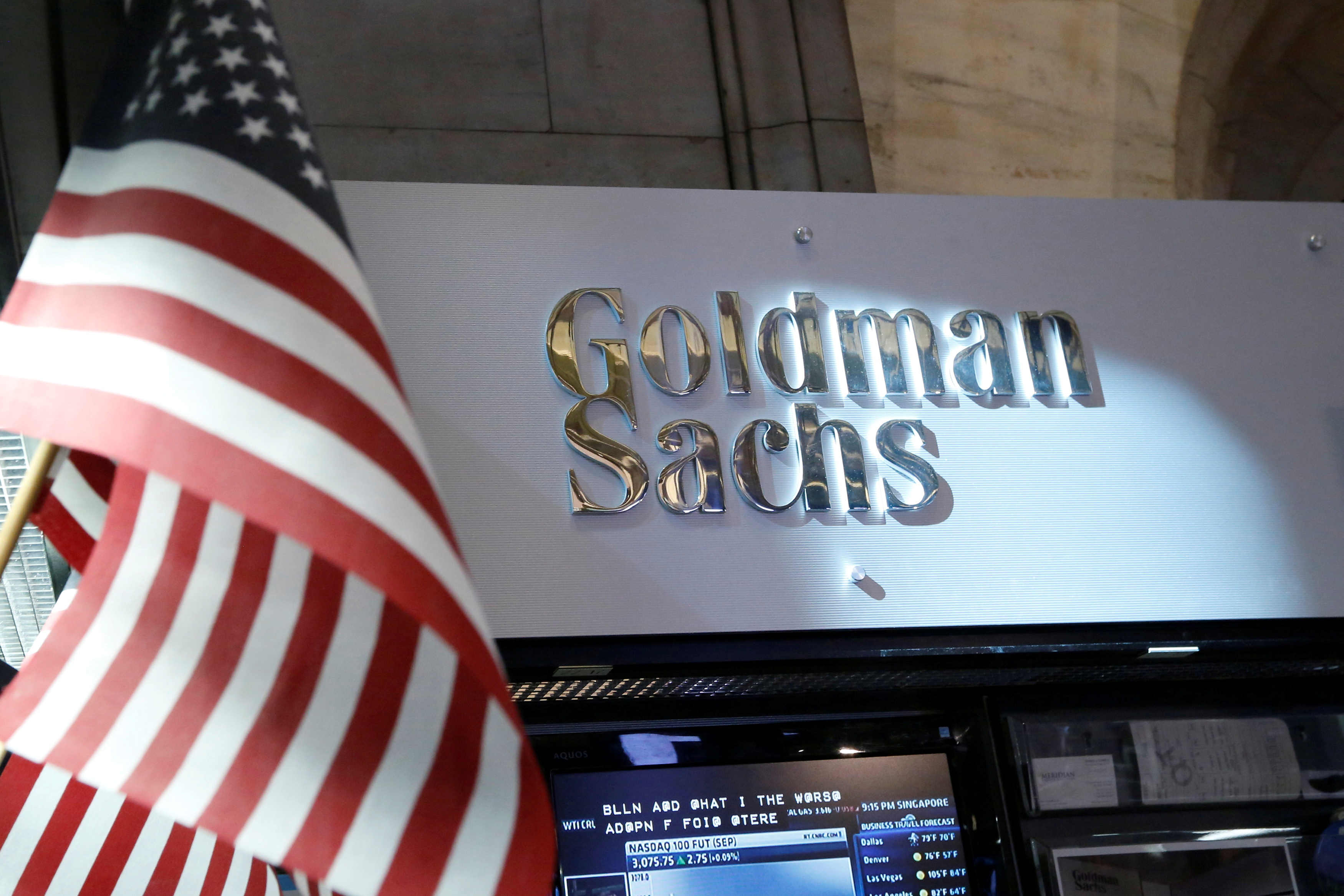 A view of the Goldman Sachs stall on the floor of the New York Stock Exchange July 16, 2013. REUTERS/Brendan McDermid 