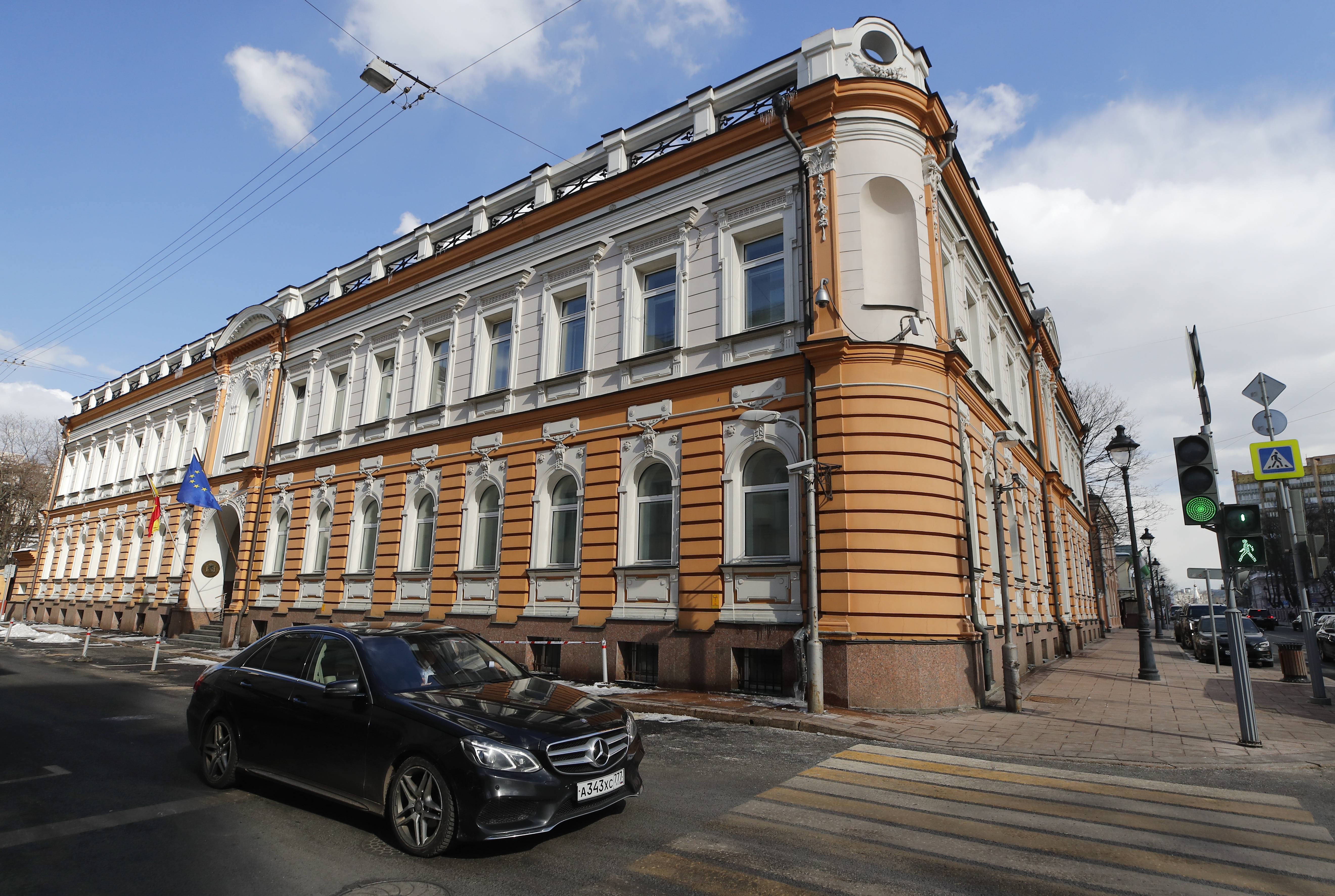 A general view shows the embassy of Spain in Moscow