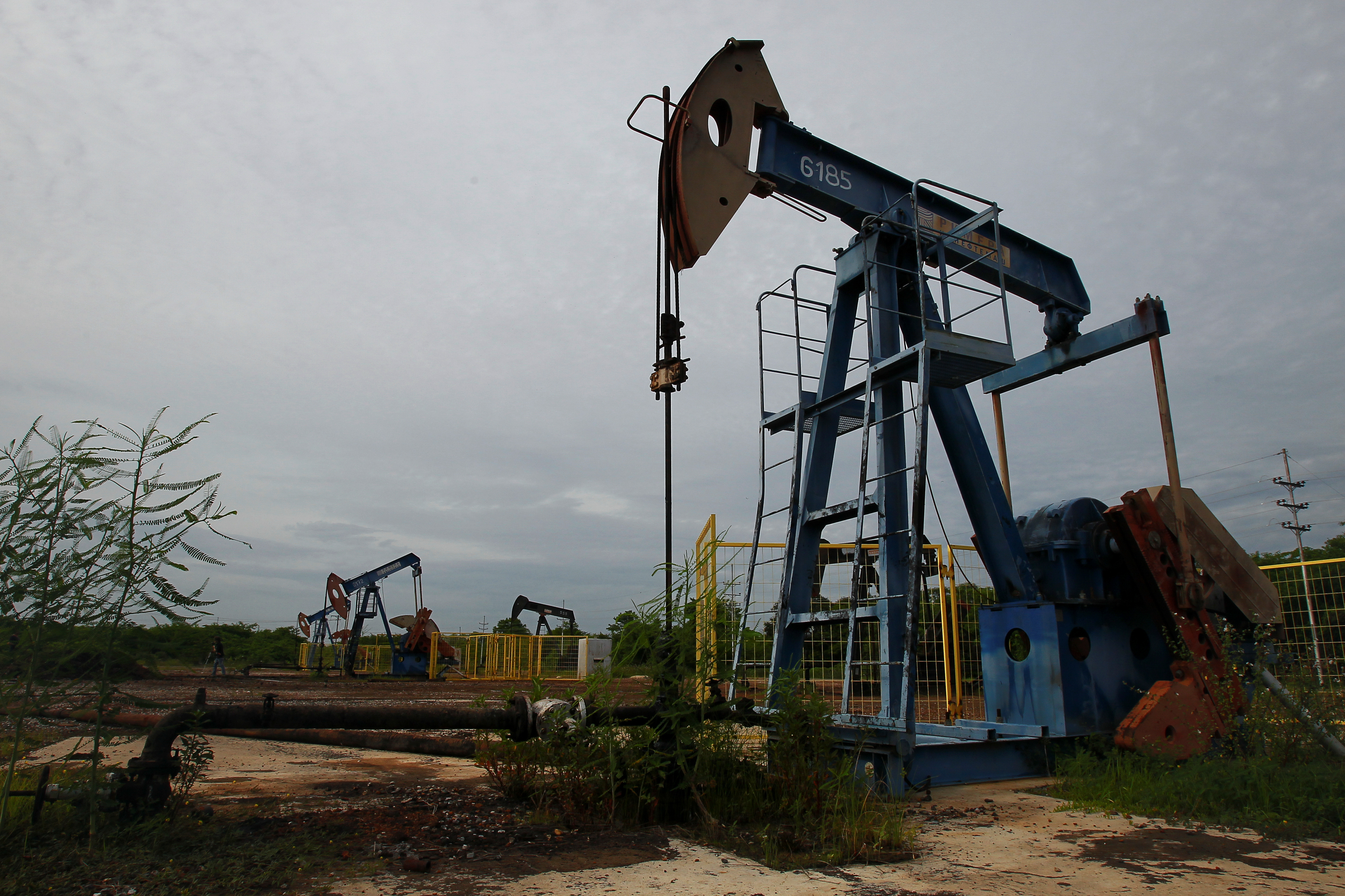 Oil pumpjacks are seen in Lagunillas