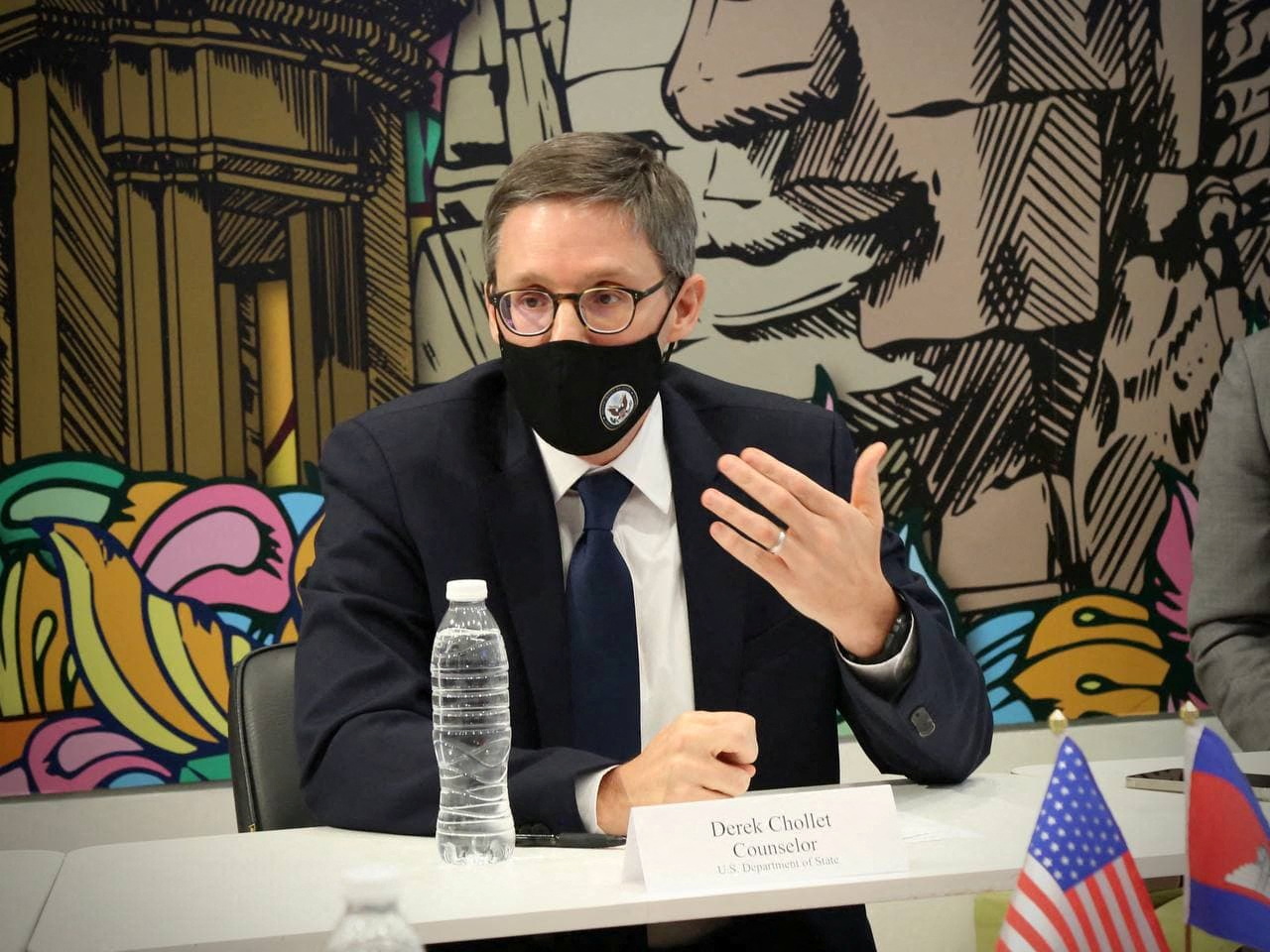 U.S. State Department Counselor Derek Chollet speaks during a briefing with media in Phnom Penh