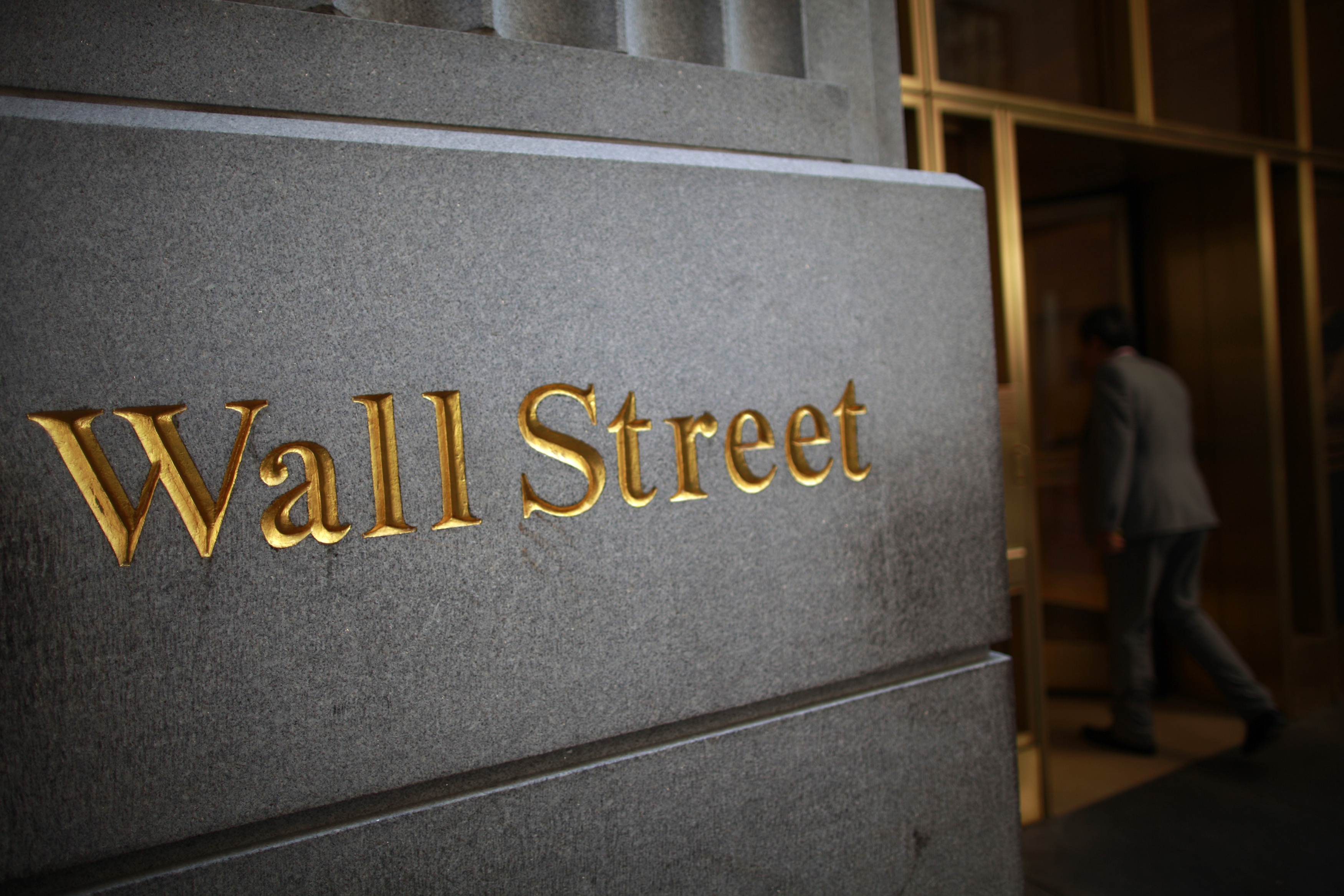 Sign is seen on Wall Street near the New York Stock Exchange