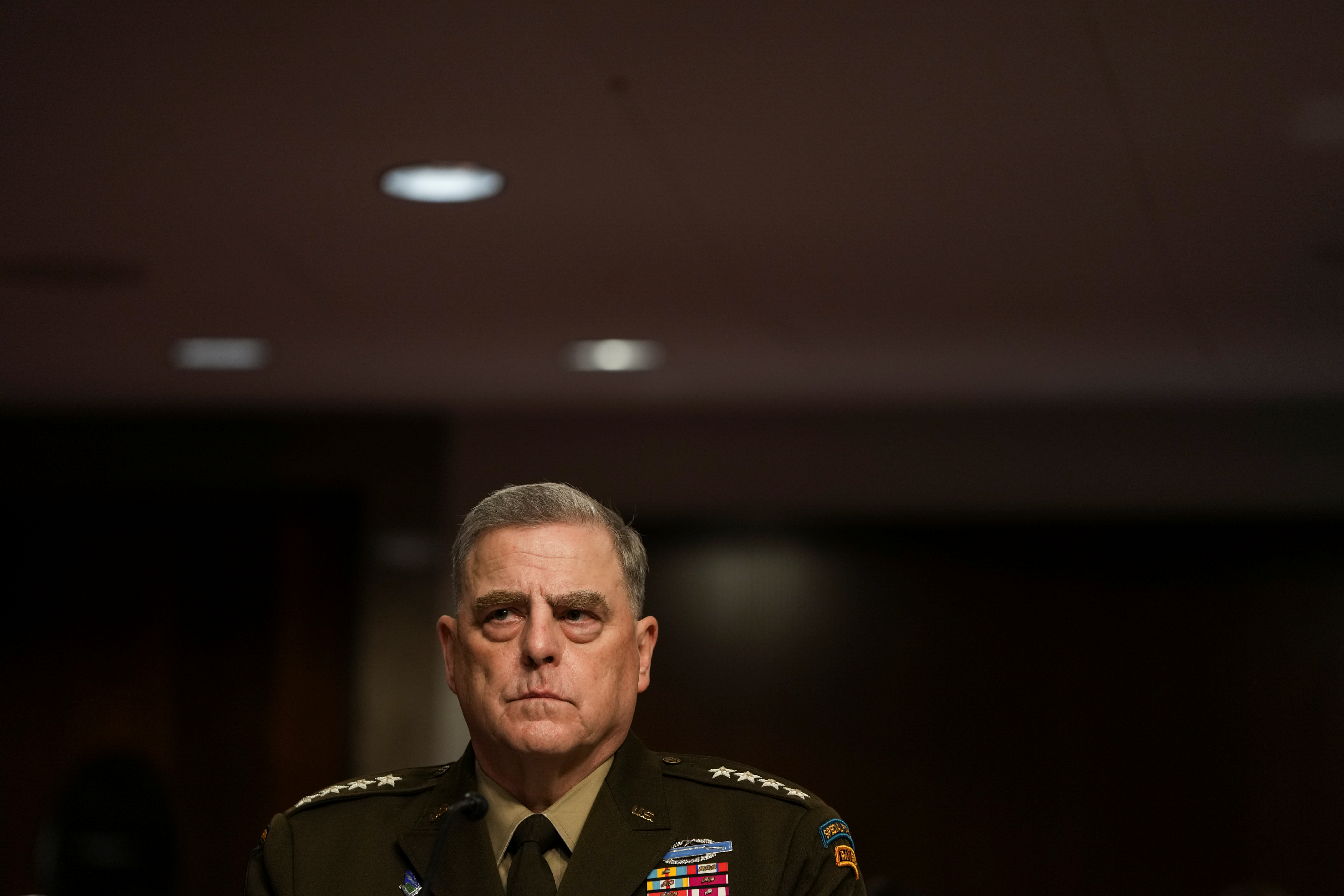 Chairman of the Joint Chiefs of Staff General Mark Milley attends a Senate Armed Services Committee hearing on the conclusion of military operations in Afghanistan and plans for future counterterrorism operations, on Capitol Hill in Washington, U.S., September 28, 2021. Sarahbeth Maney/Pool via REUTERS