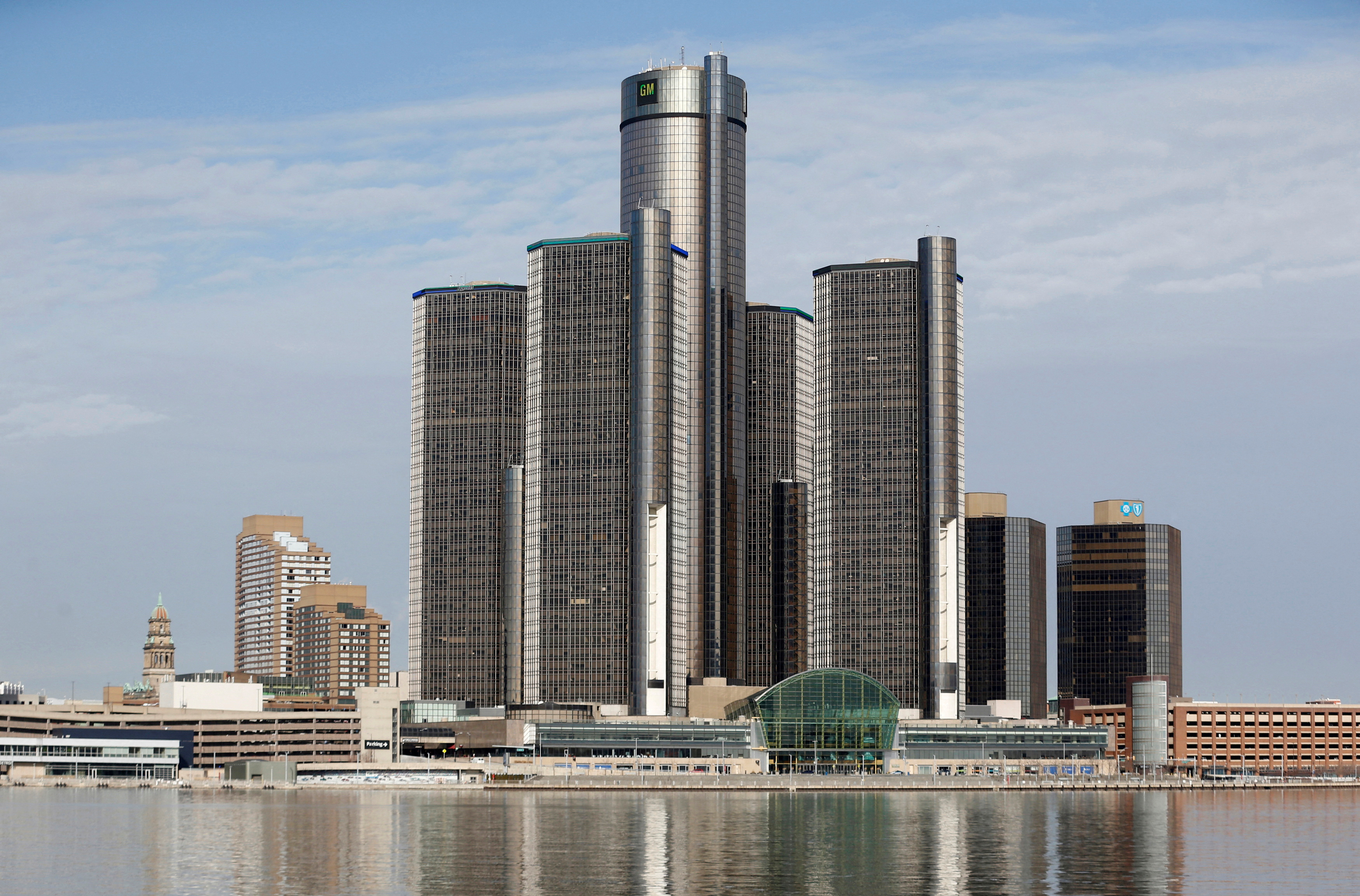 The General Motors Co. headquarters is seen in Detroit from Windsor, Ontario