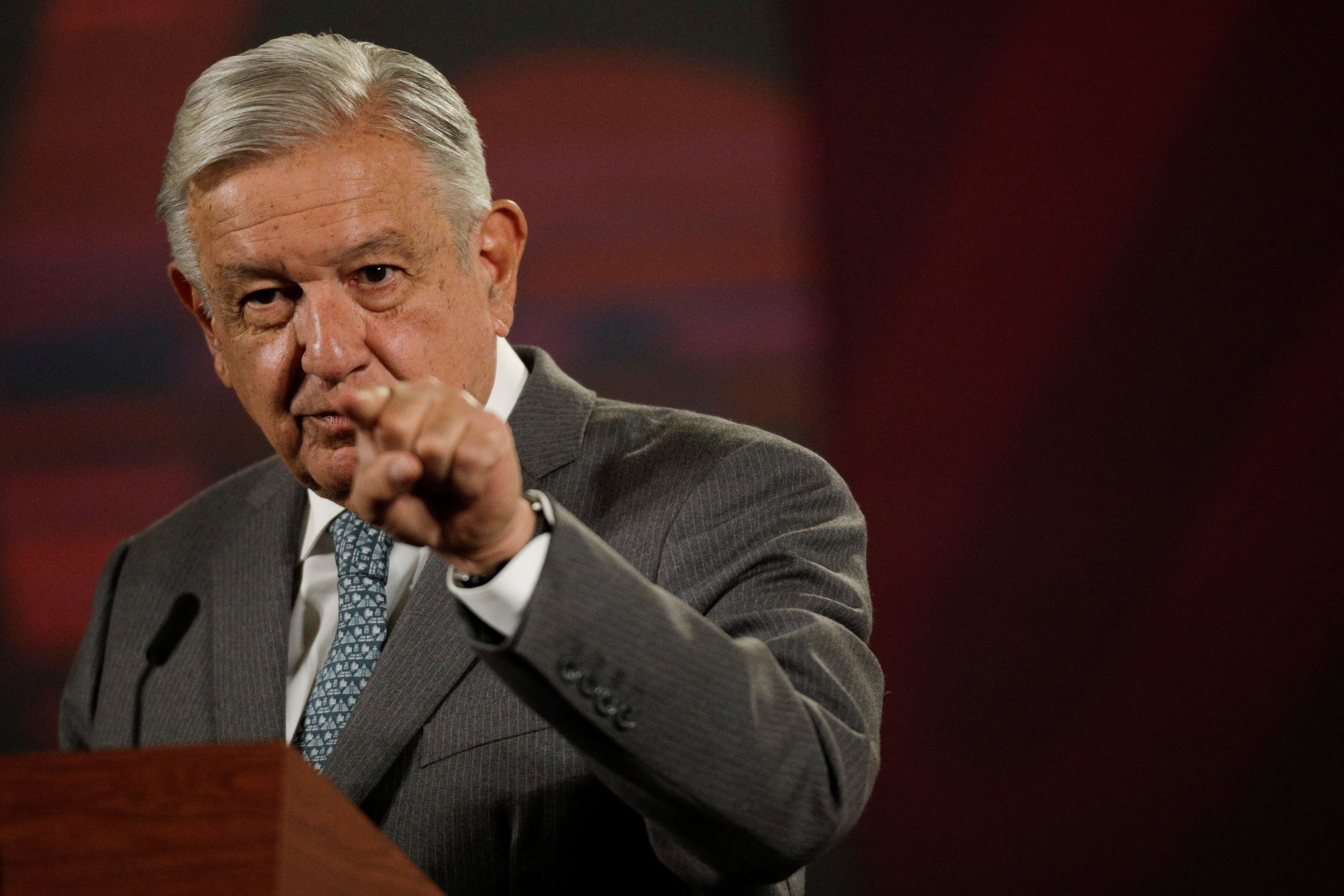Mexican President Andres Manuel Lopez Obrador speaks during a news conference at the National Palace in Mexico City
