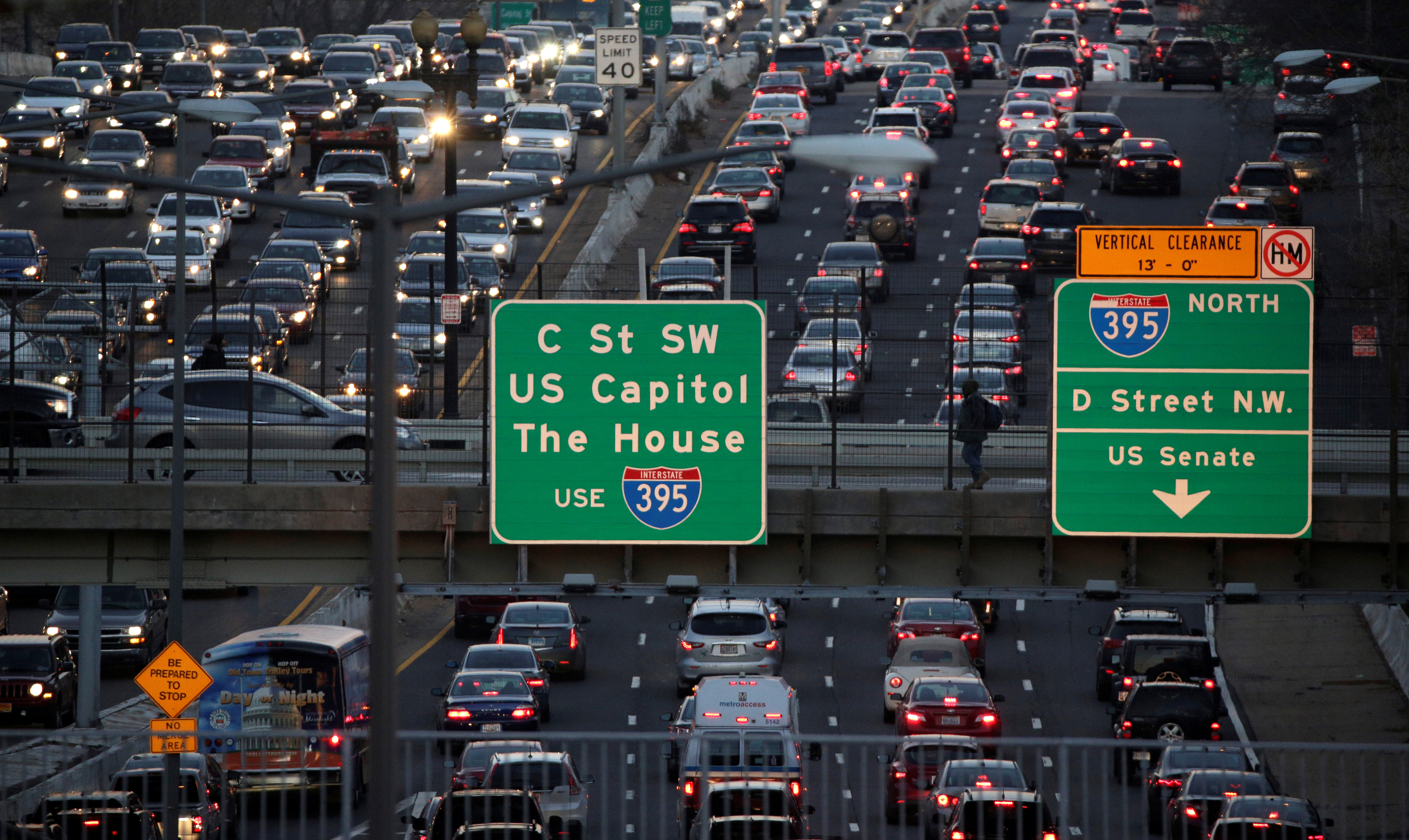 Rush-hour traffic passes through Washington