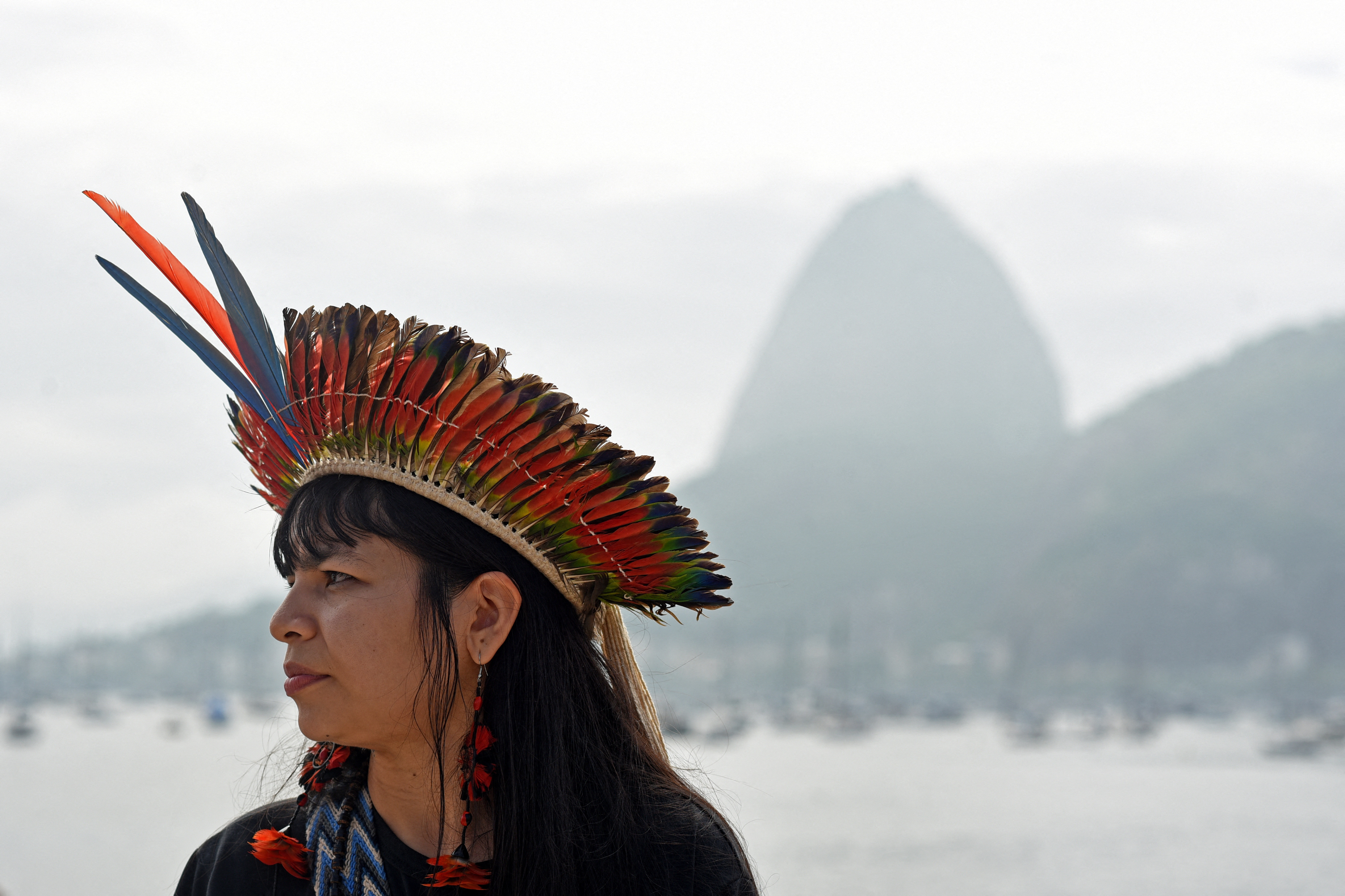 Climate activists of "Amazonia de Pe" organization during a demonstration in Rio de Janeiro