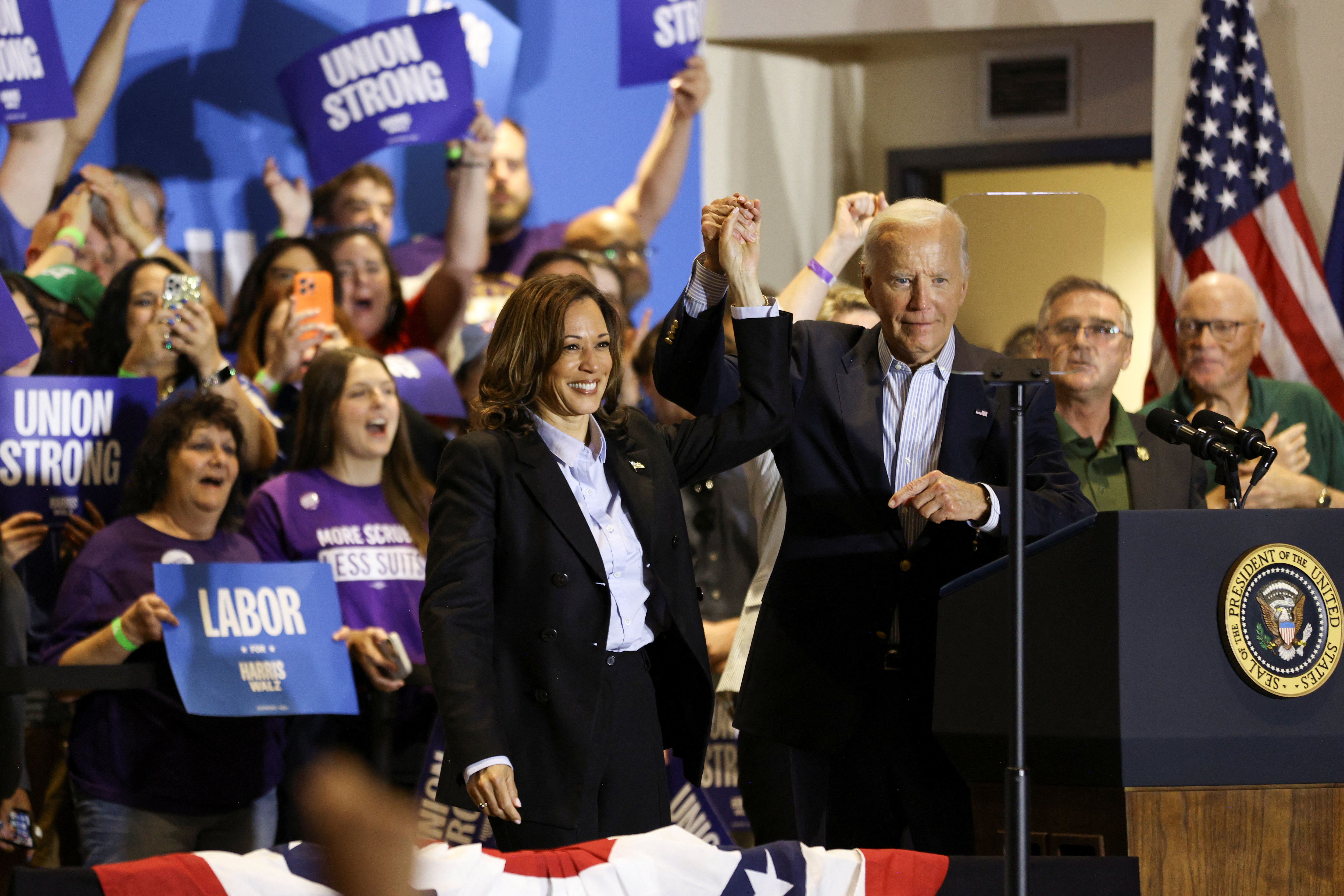 U.S. President Biden and Democratic presidential nominee Harris attend a Labor Day campaign event in Pittsburgh