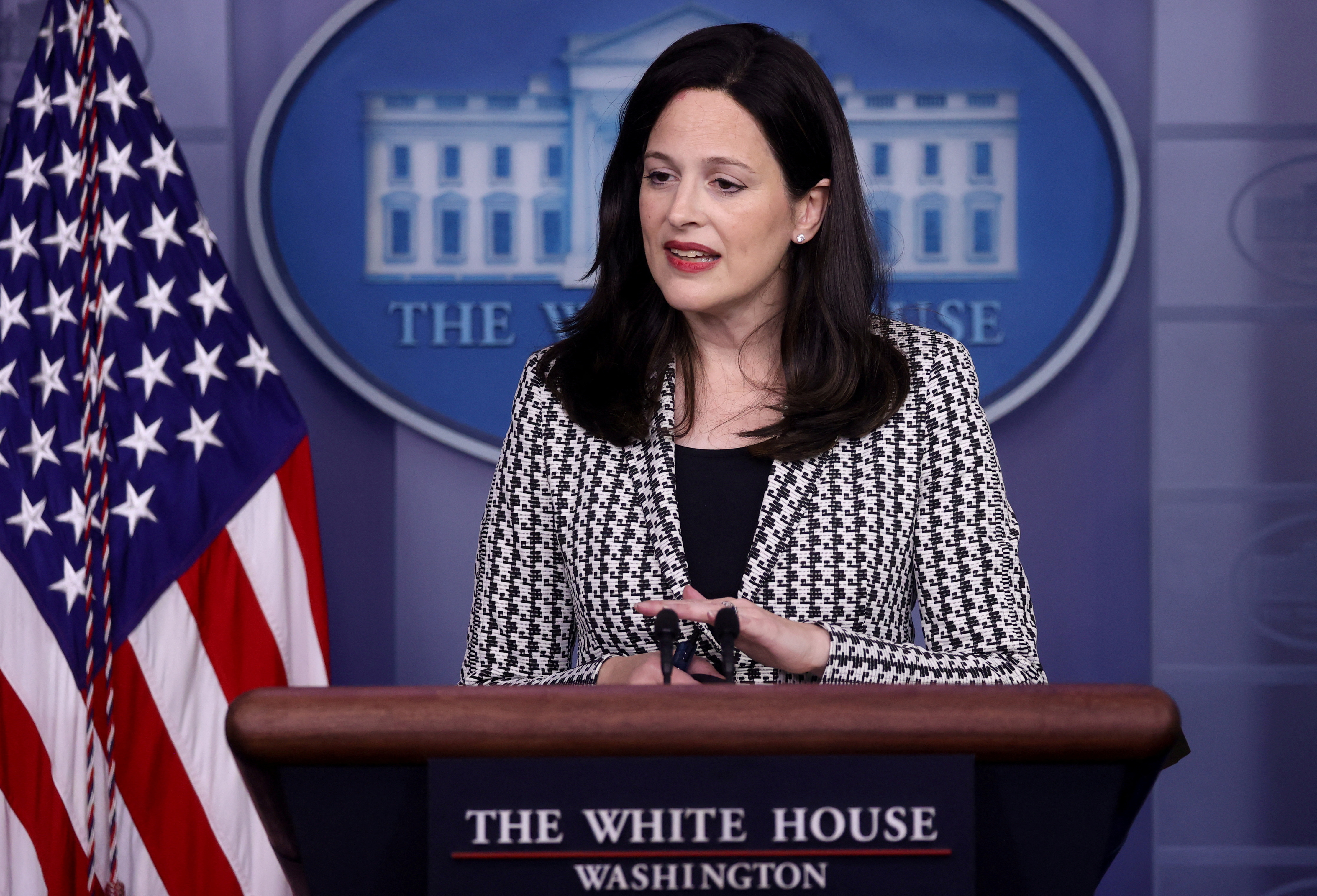 Neuberger, White House deputy national security adviser, addresses cybersecurity during the daily press briefing at the White House in Washington