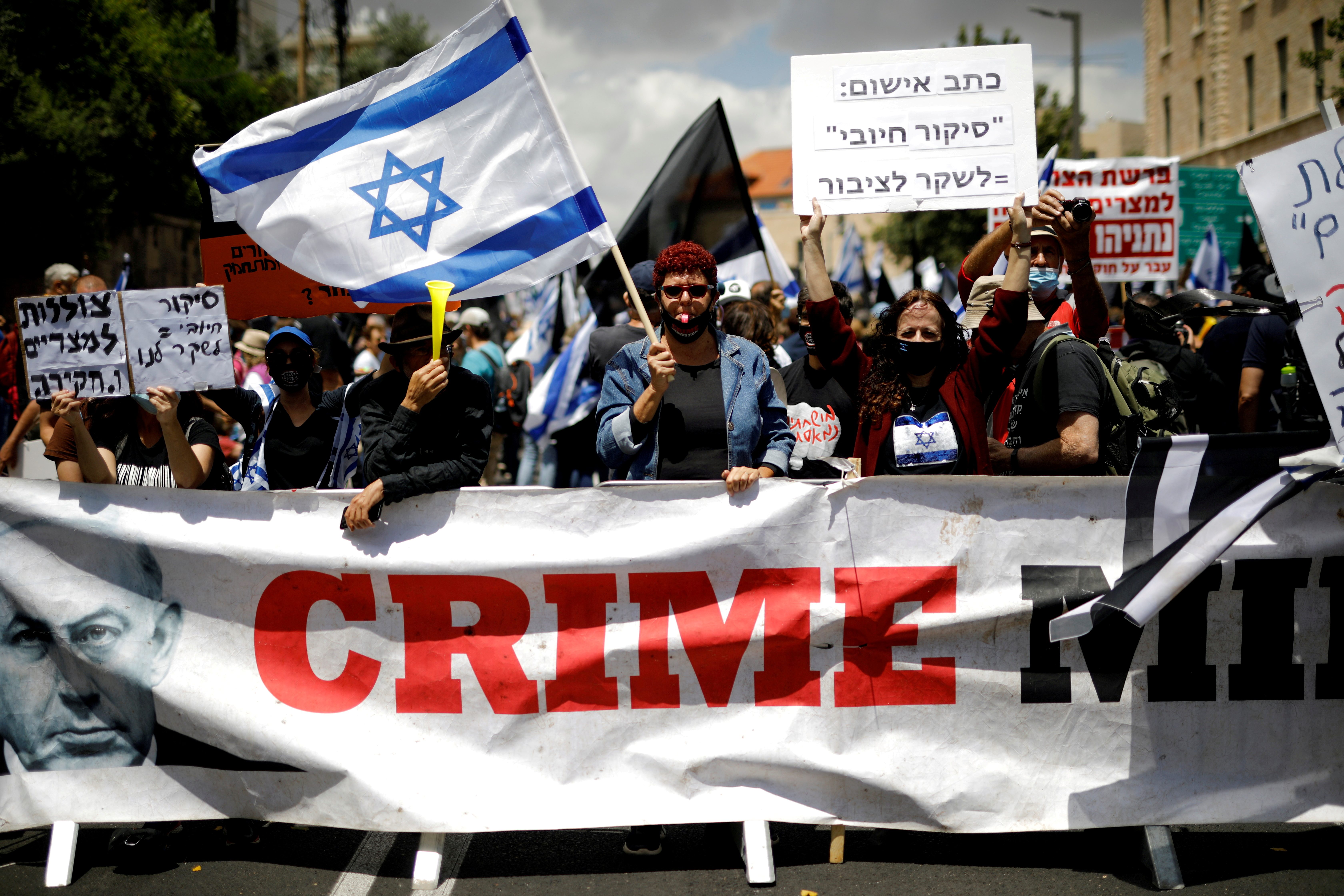 Demonstration against Israeli Prime Minister Benjamin Netanyahu just before his corruption trial opens in Jerusalem