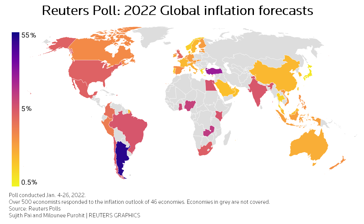 Reuters Poll: Global inflation forecasts 2022