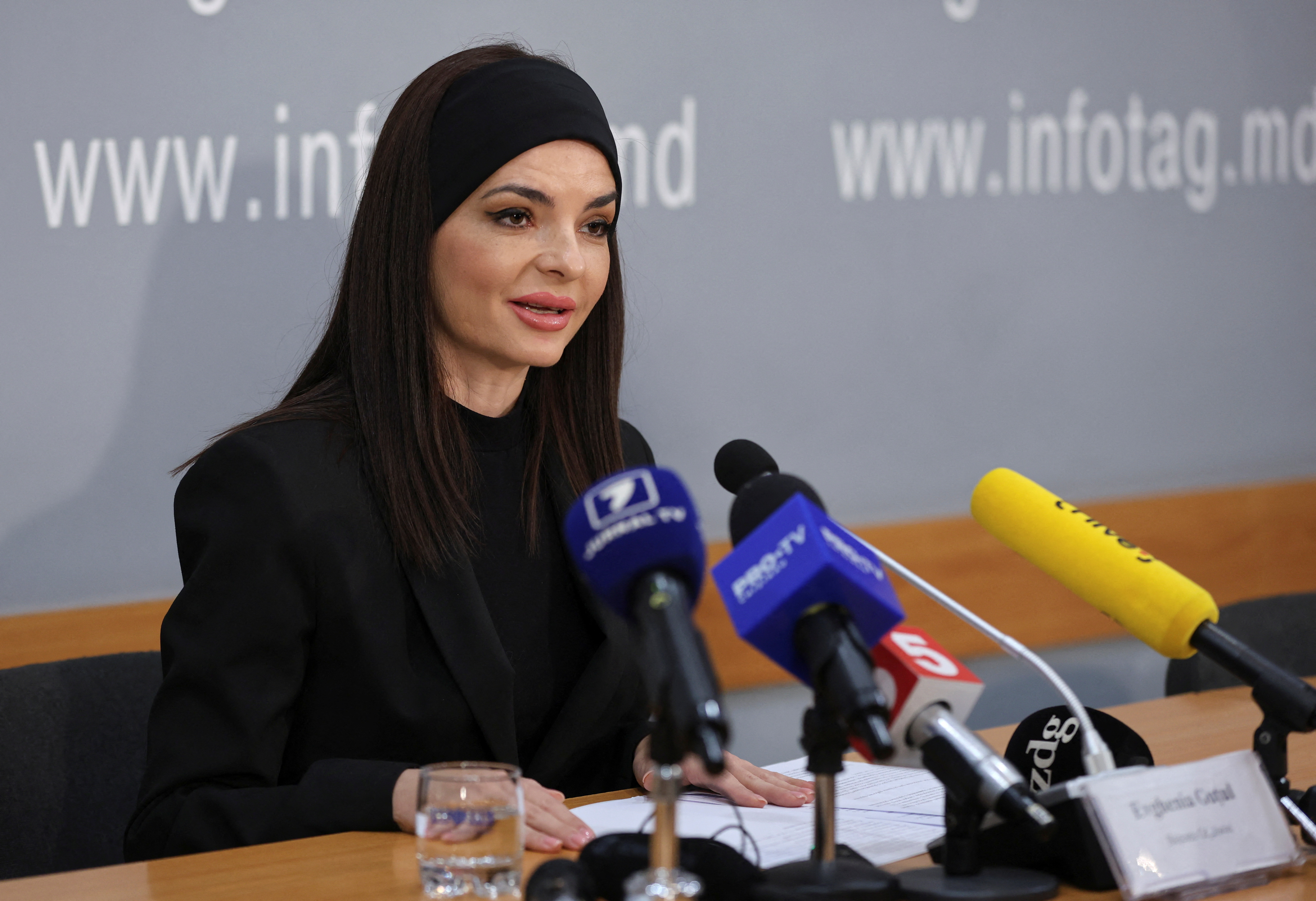 Leader of Moldova's Gagauzia region Yevgenia Gutsul attends a press conference in Chisinau