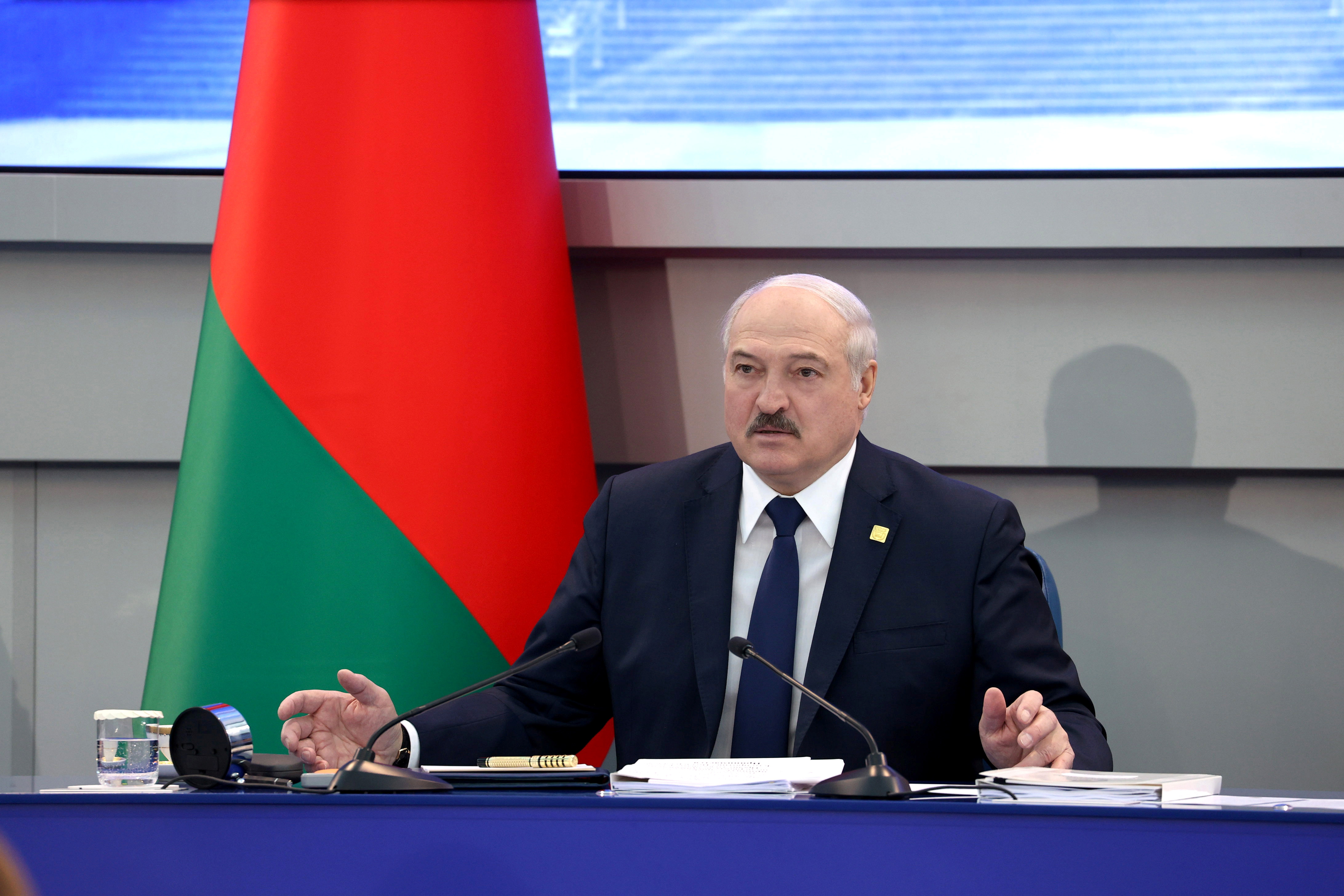 Belarusian President Alexander Lukashenko attends a meeting with members of the National Olympic Committee in Minsk