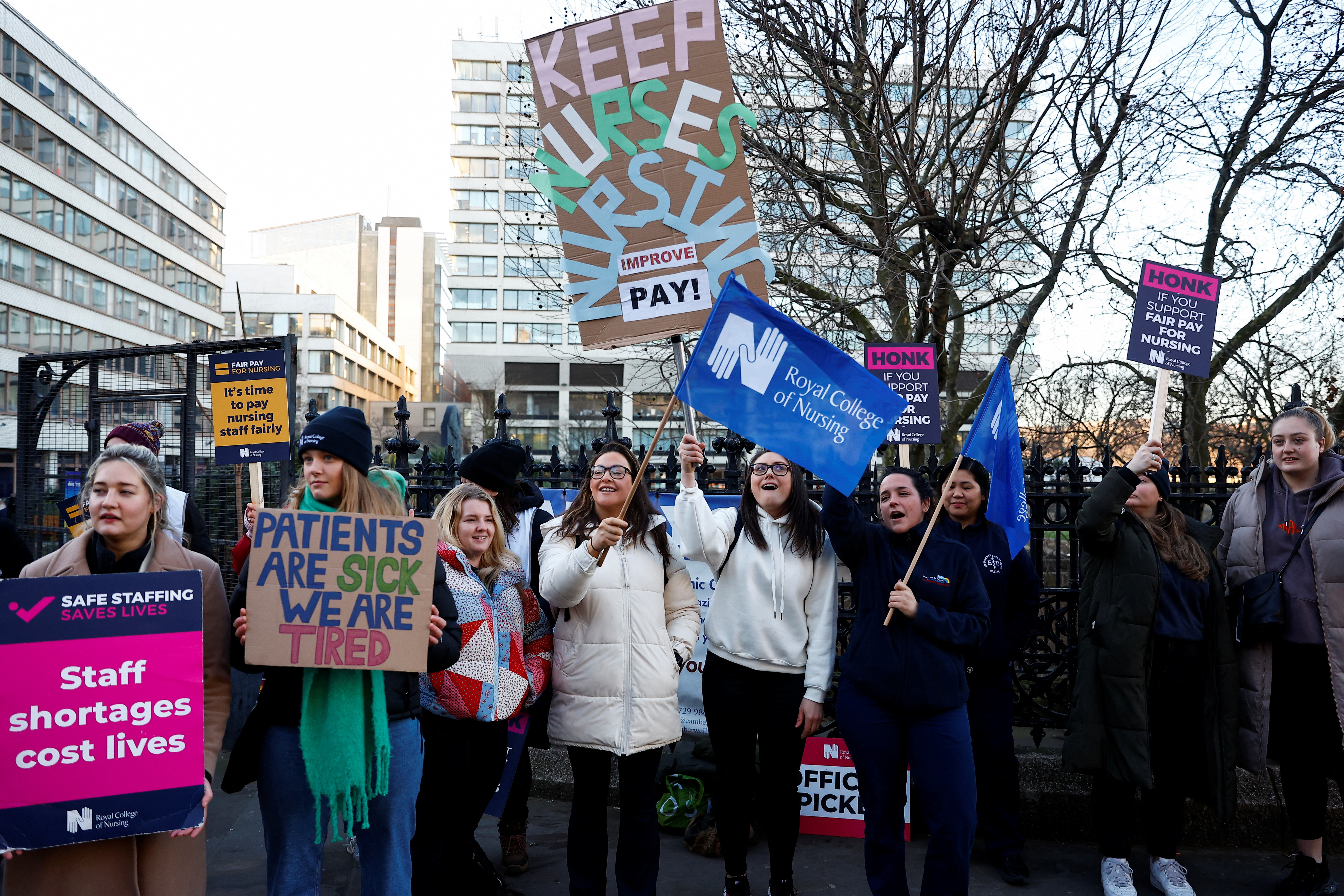 NHS nurses and other medical workers strike over pay, in London