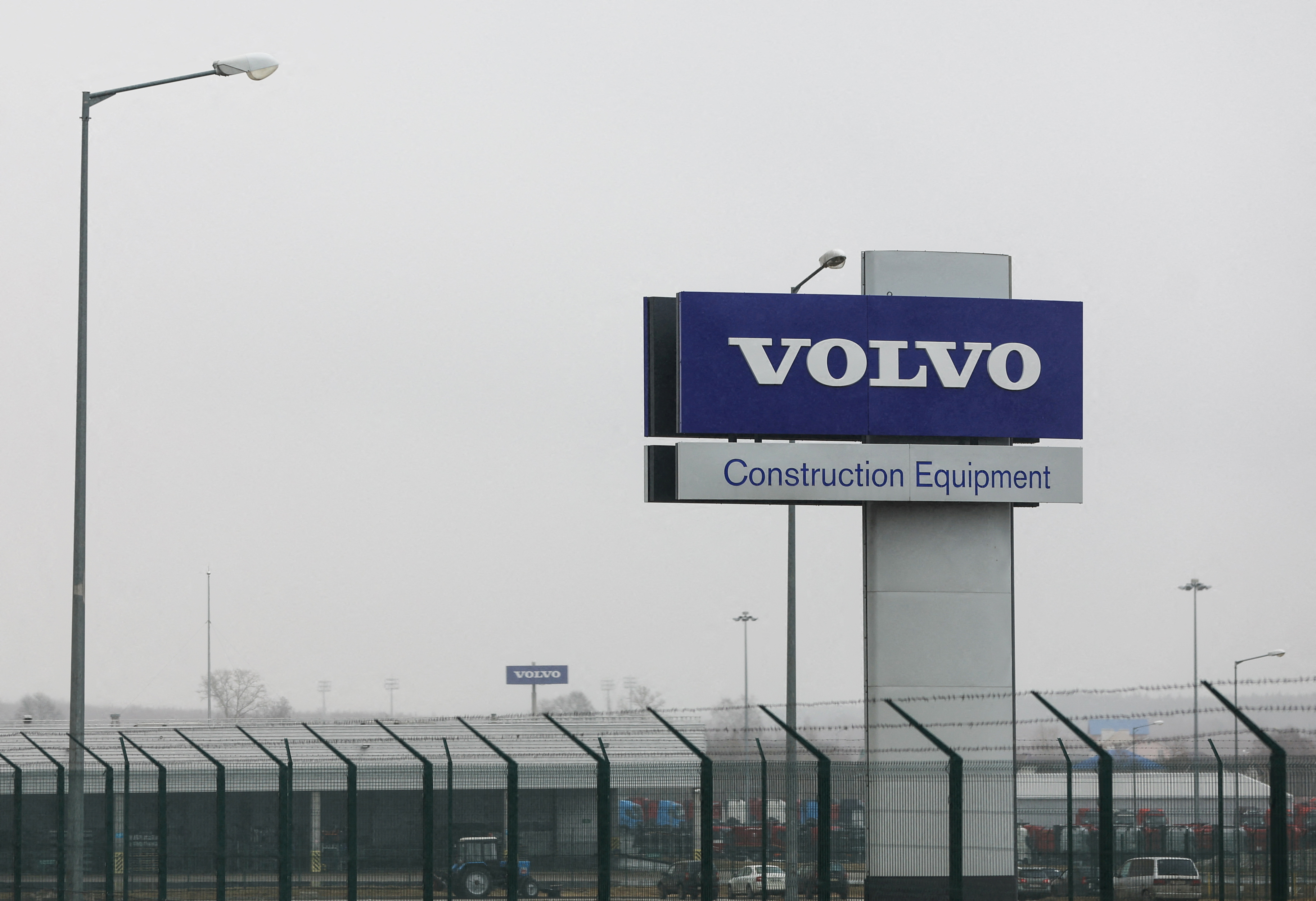 The logo of Volvo is seen at the Volvo Trucks plant outside Kaluga