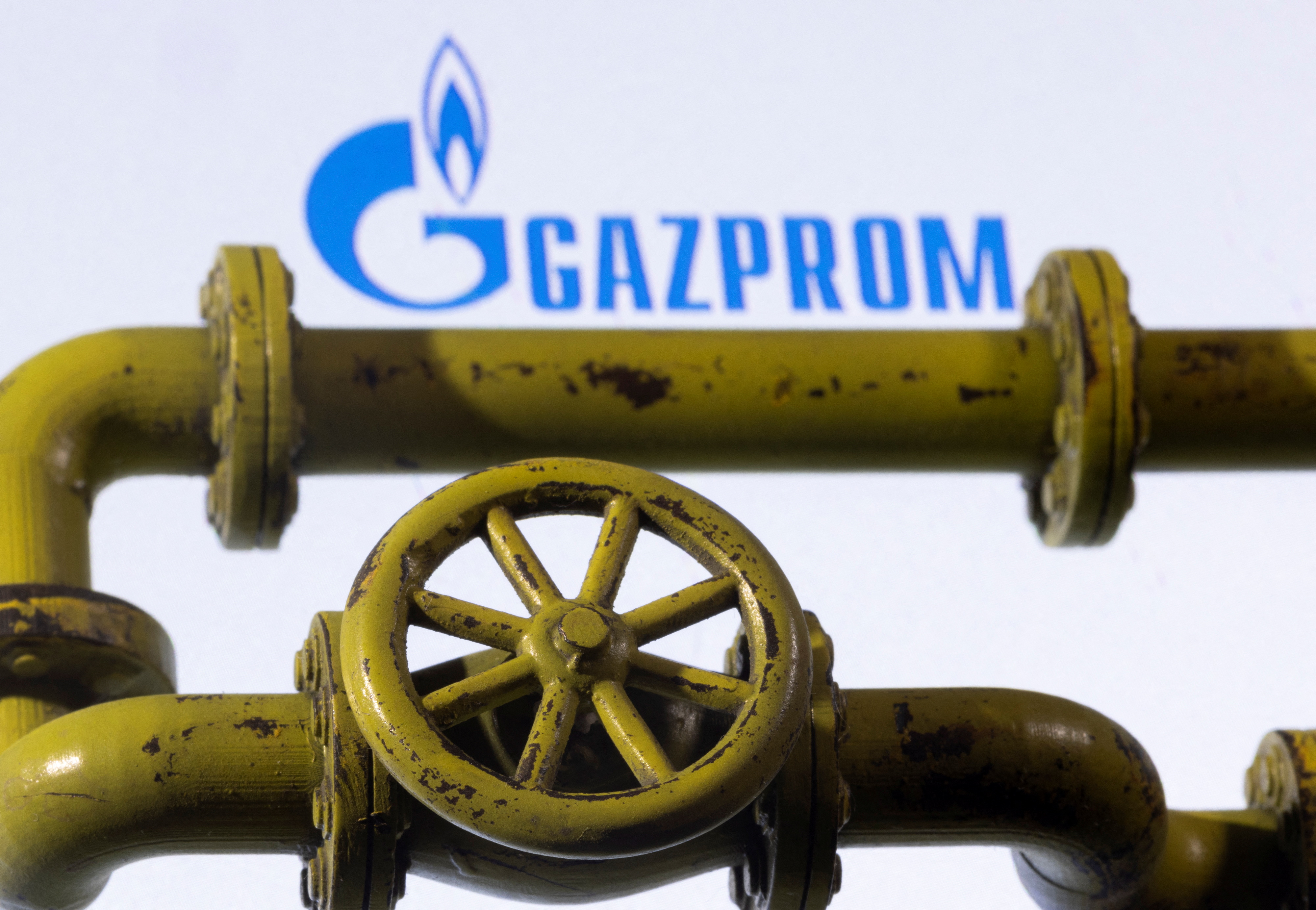 Illustration shows Natural Gas Pipes and Gazprom logo