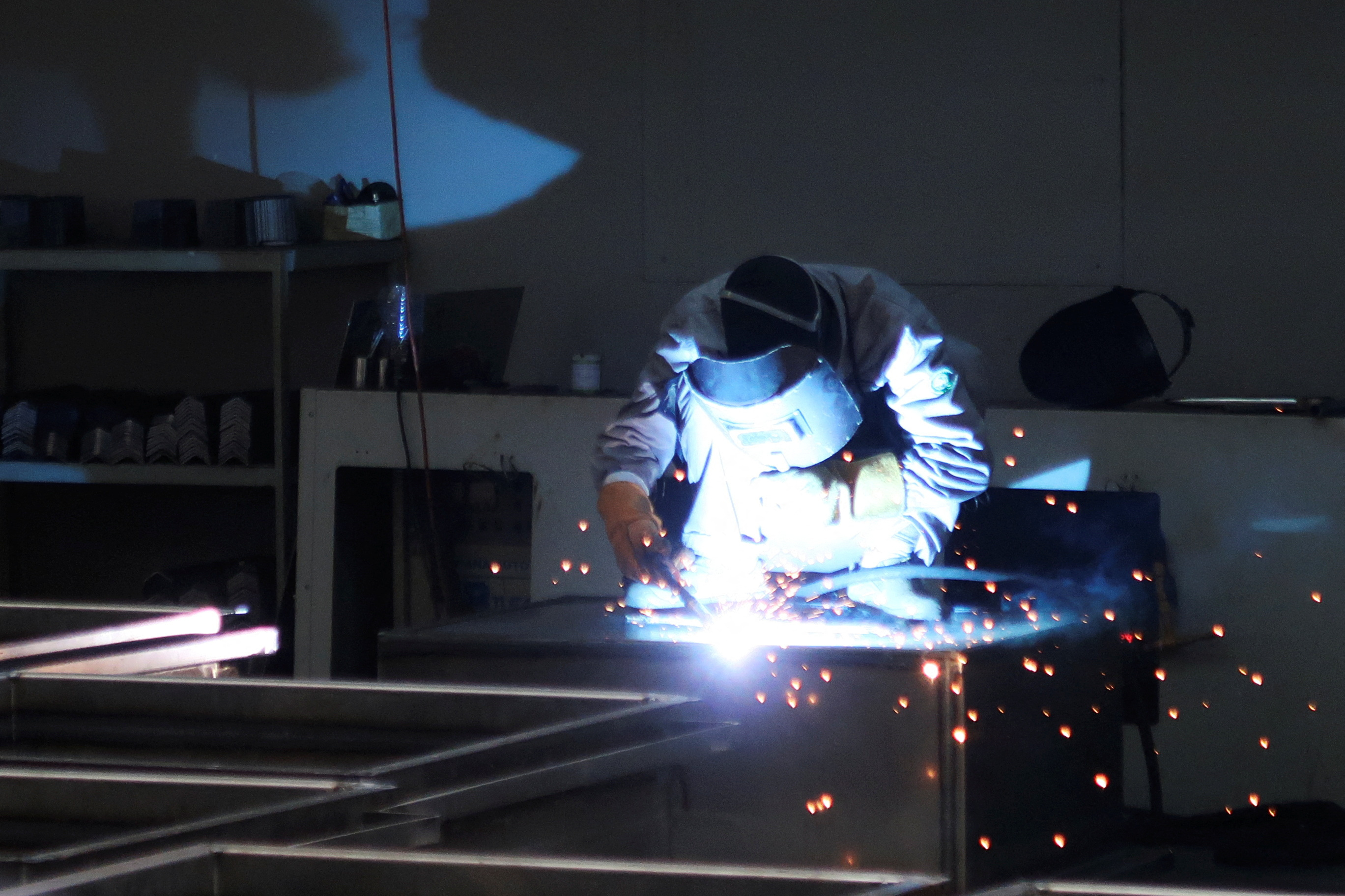 Employees work at Jingjin filter press factory in Dezhou