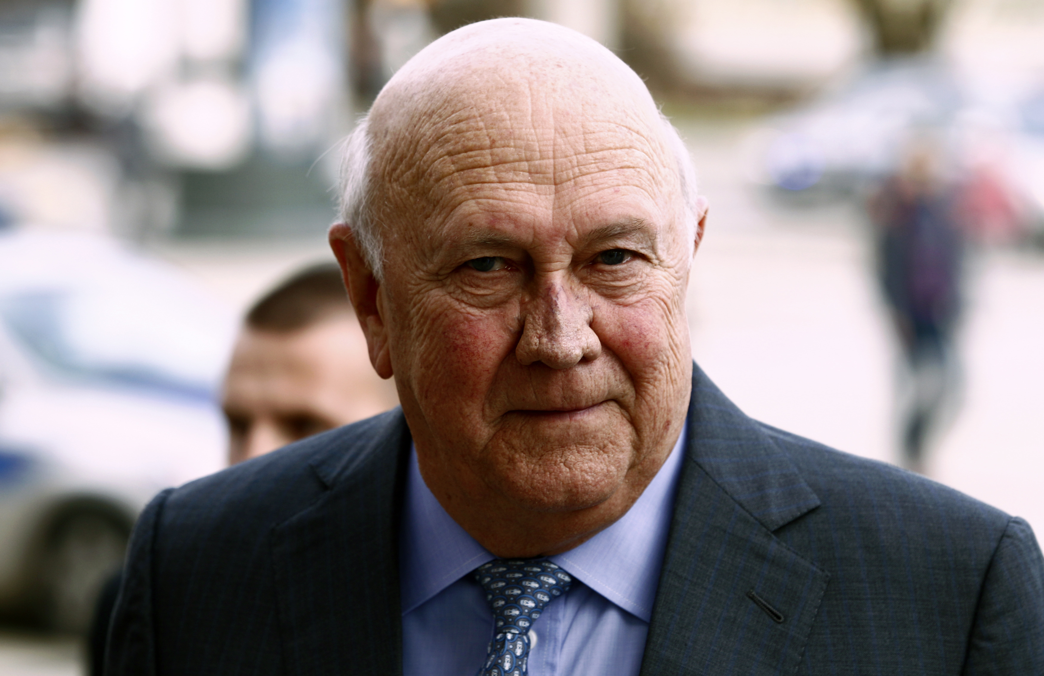 South Africa's former president Willem de Klerk arrives at news conference ahead of the 13th World Summit of Nobel Peace Prize Laureates in Warsaw