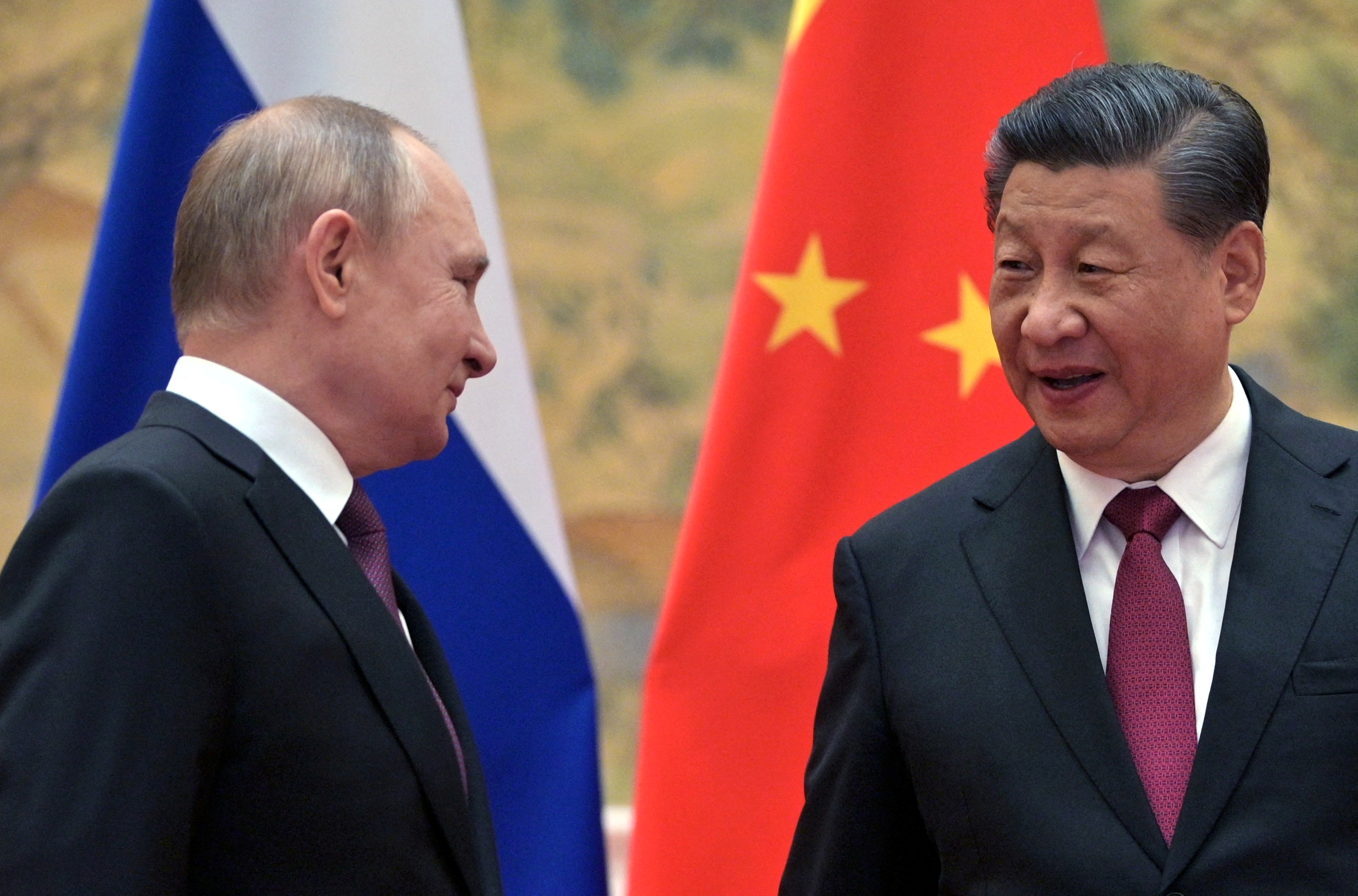 Russian President Vladimir Putin attends a meeting with Chinese President Xi Jinping in Beijing, China on February 4, 2022. Sputnik/Aleksey Druzhinin/Kremlin via REUTERS 