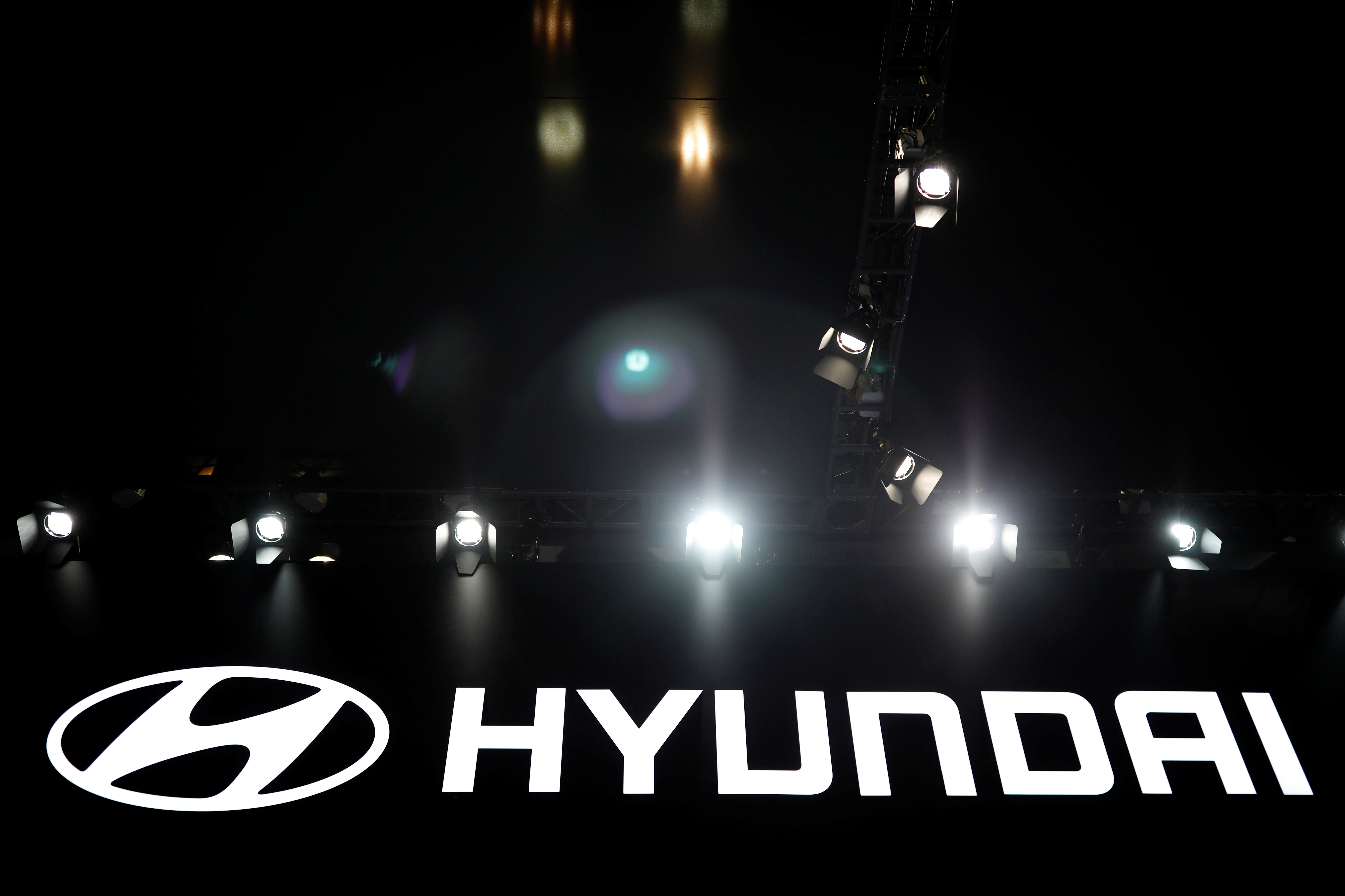 The logo of Hyundai Motor is seen during the 2017 Seoul Motor Show in Goyang