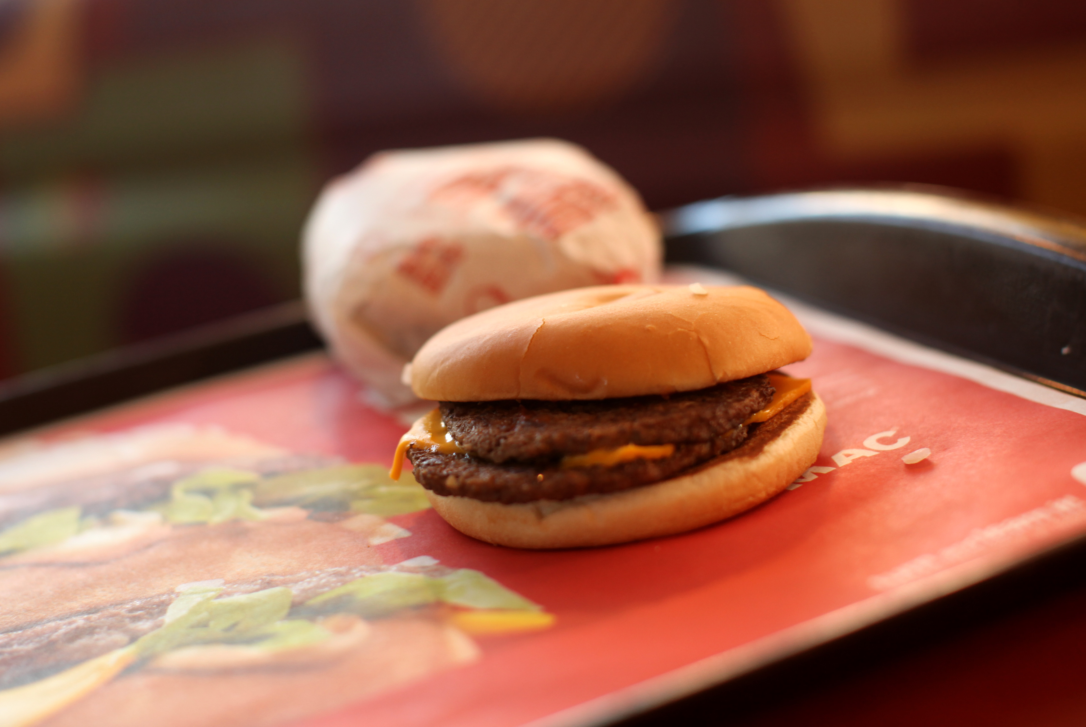 A McDouble burger is pictured at a McDonald's restaurant in the Fillmore District of San Francisco