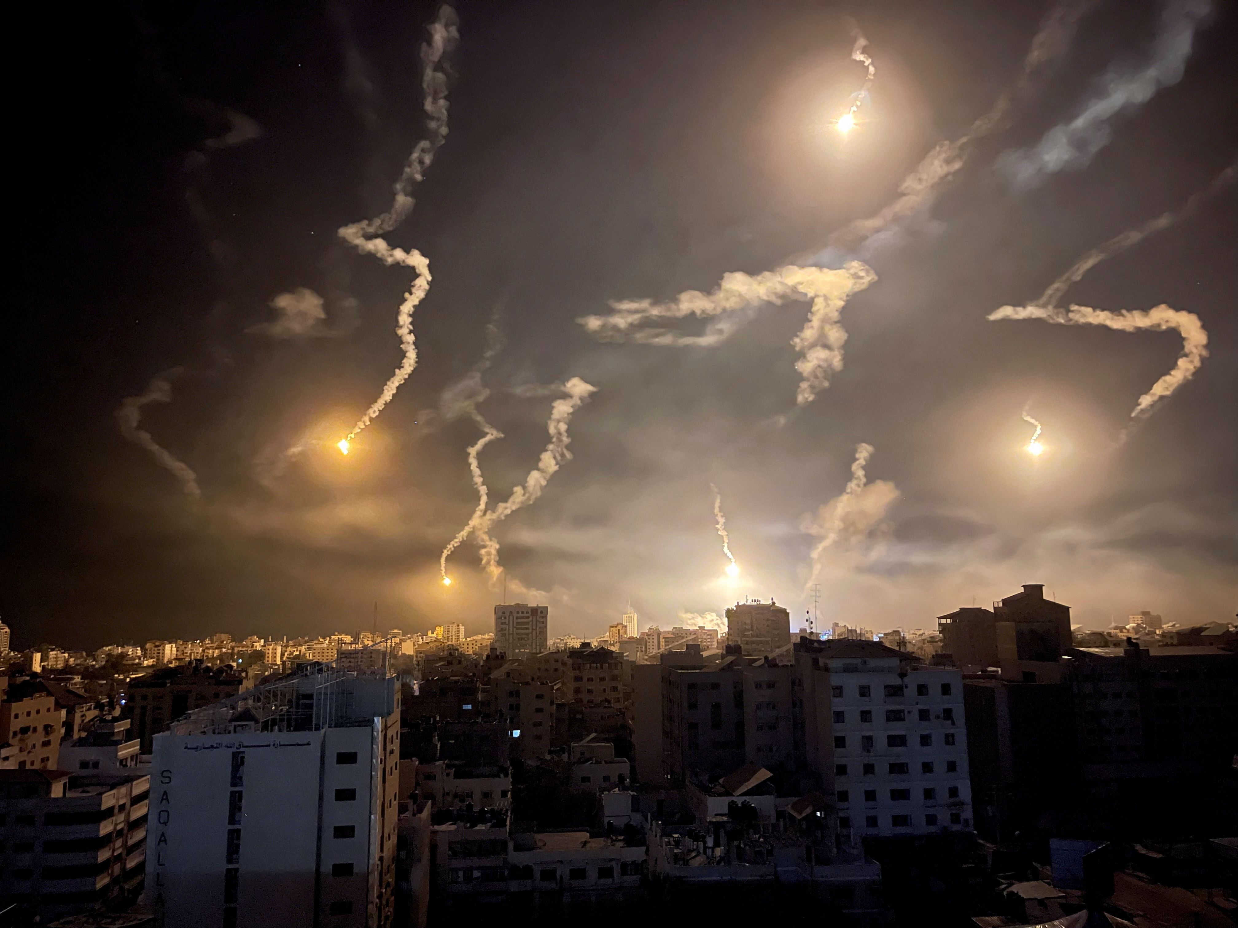 Flares are dropped by Israeli forces over Gaza City