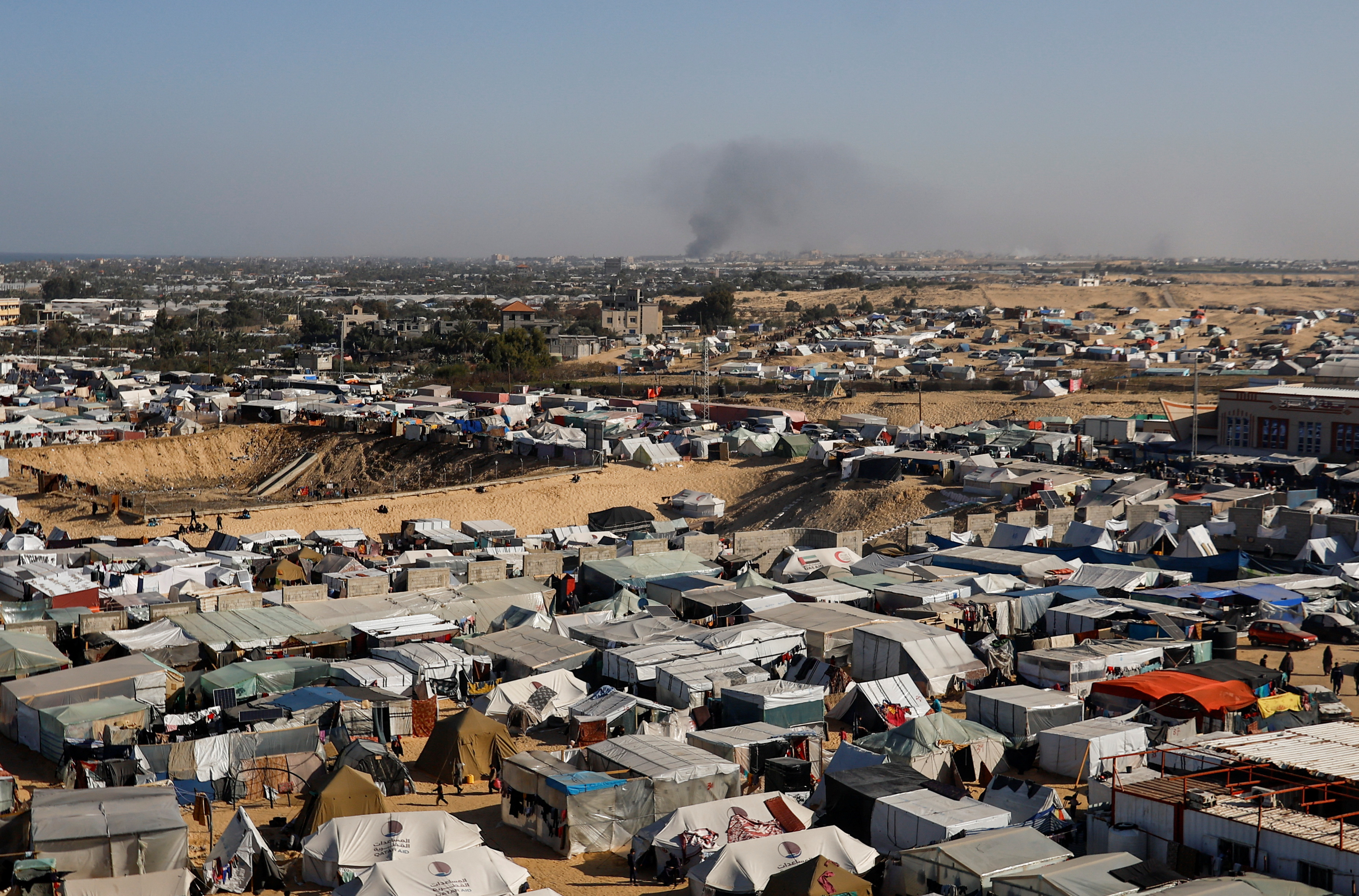 A general view of a tent camp housing displaced Palestinians, in Rafah