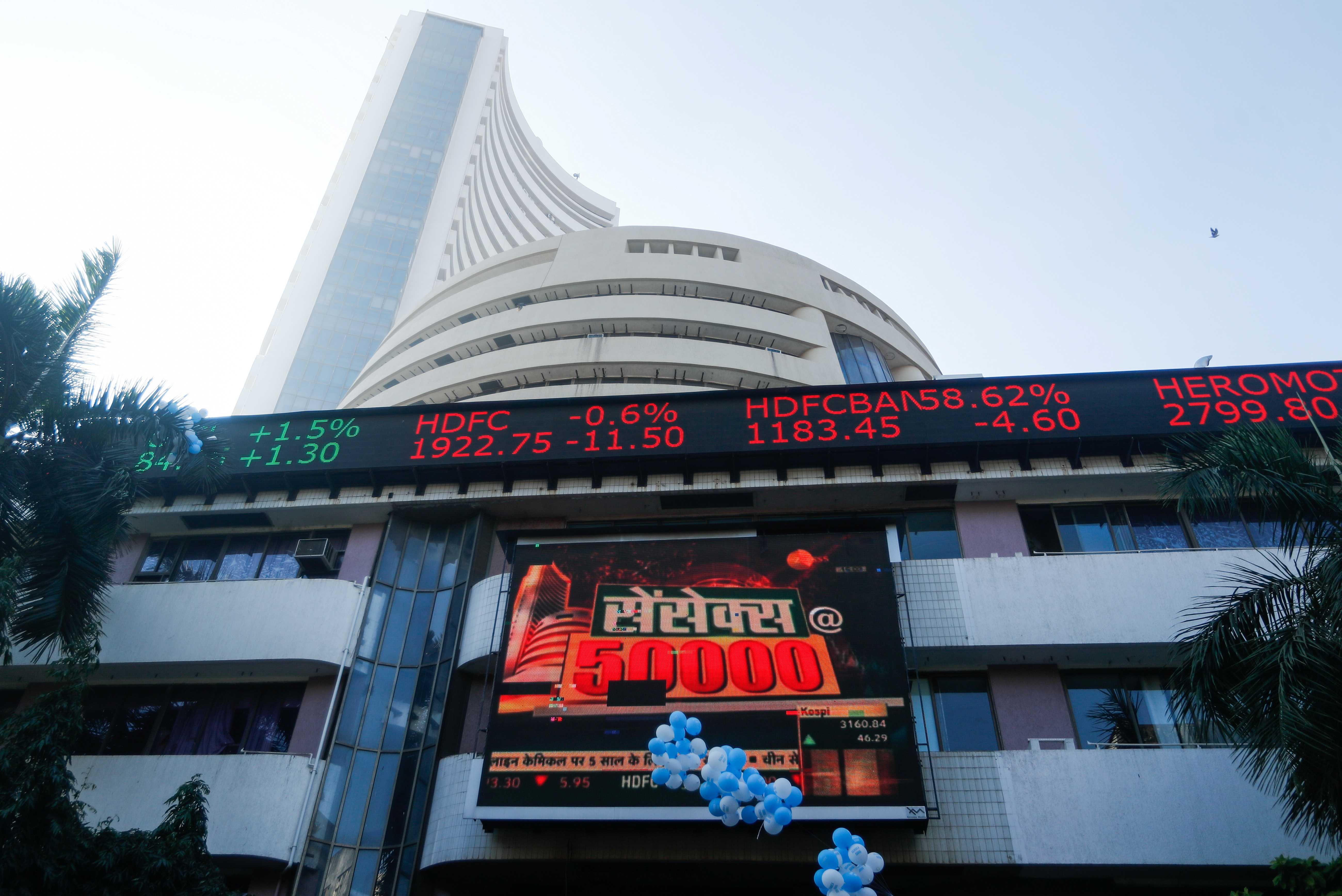 A general view of the Bombay Stock Exchange (BSE), after Sensex surpassed the 50,000 level for the first time, in Mumbai, India, January 21, 2021. REUTERS/Francis Mascarenhas