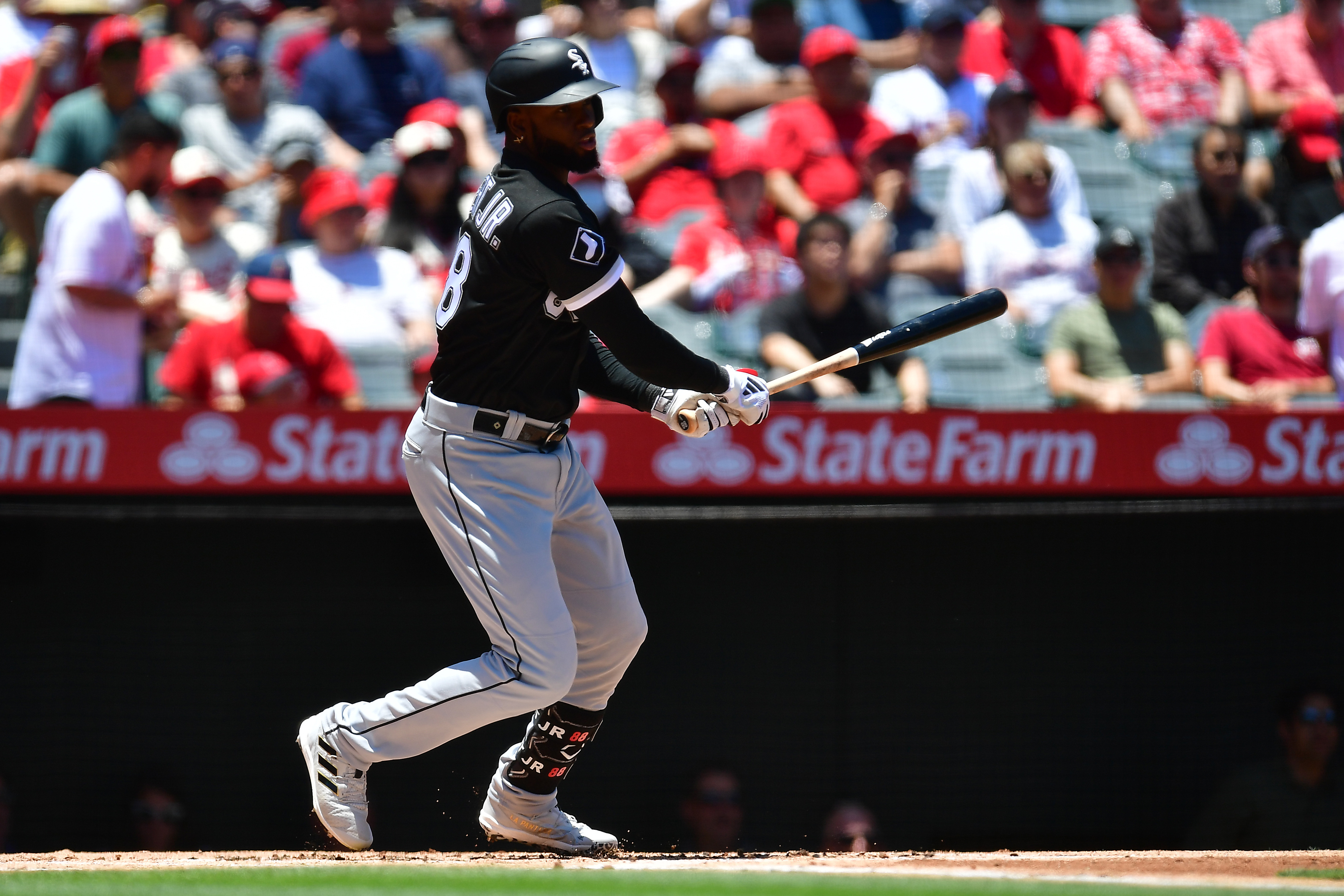 ANAHEIM, CA - JUNE 27: Chicago White Sox center fielder Luis Robert (88)  during an at bat in an MLB baseball game against the Los Angeles Angels  played on June 27, 2023