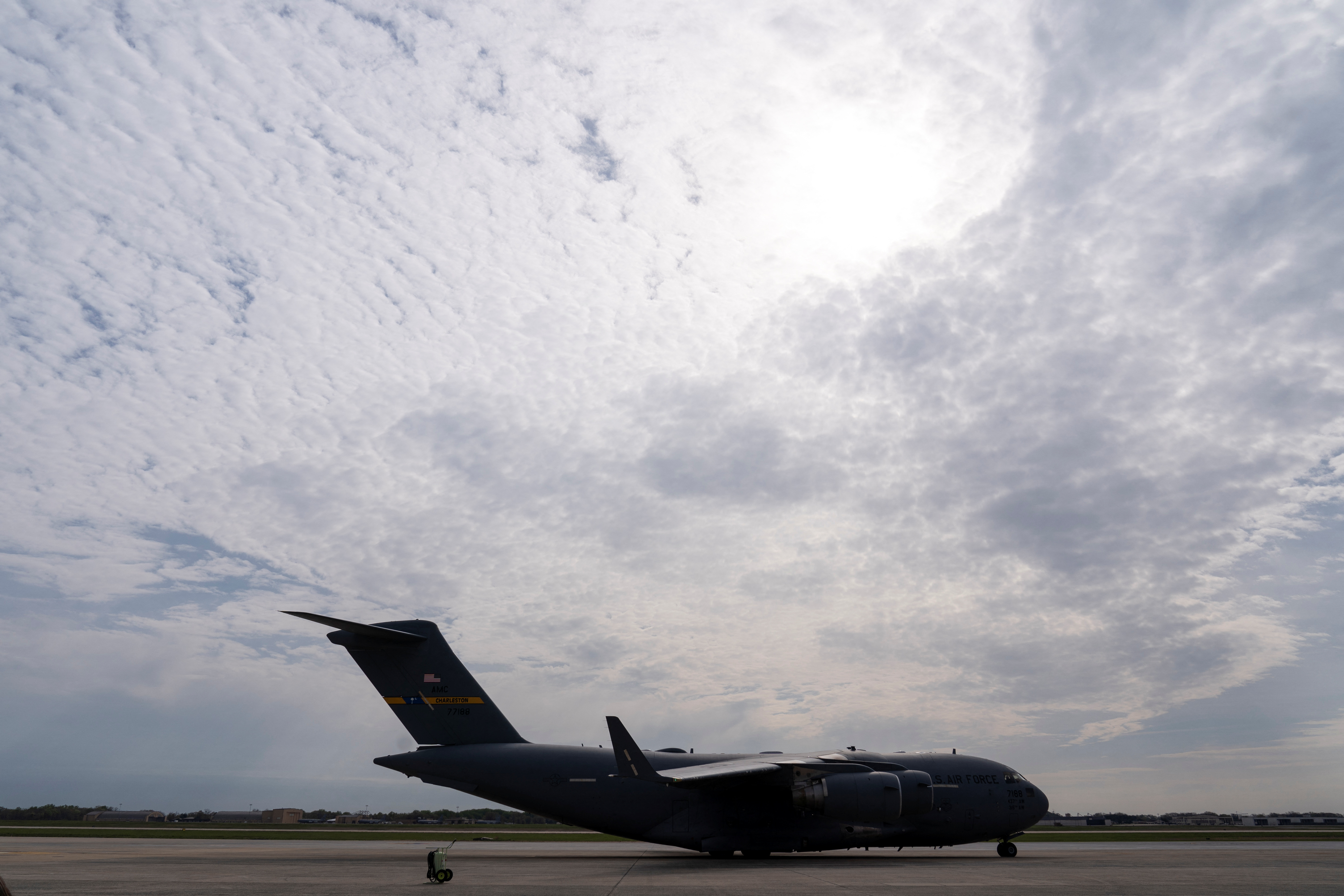 A plane carrying U.S. Secretary of Defense Lloyd Austin taxis for takeoff at Joint Base Andrews, in Maryland