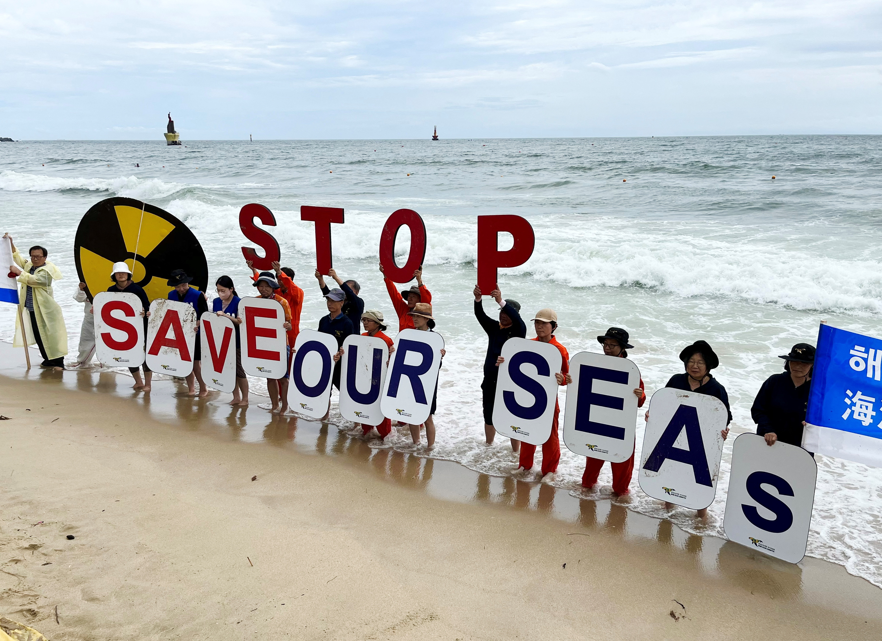 Protest against Japan releasing treated radioactive water from the wrecked Fukushima nuclear power plant into the Pacific Ocean, in Busan