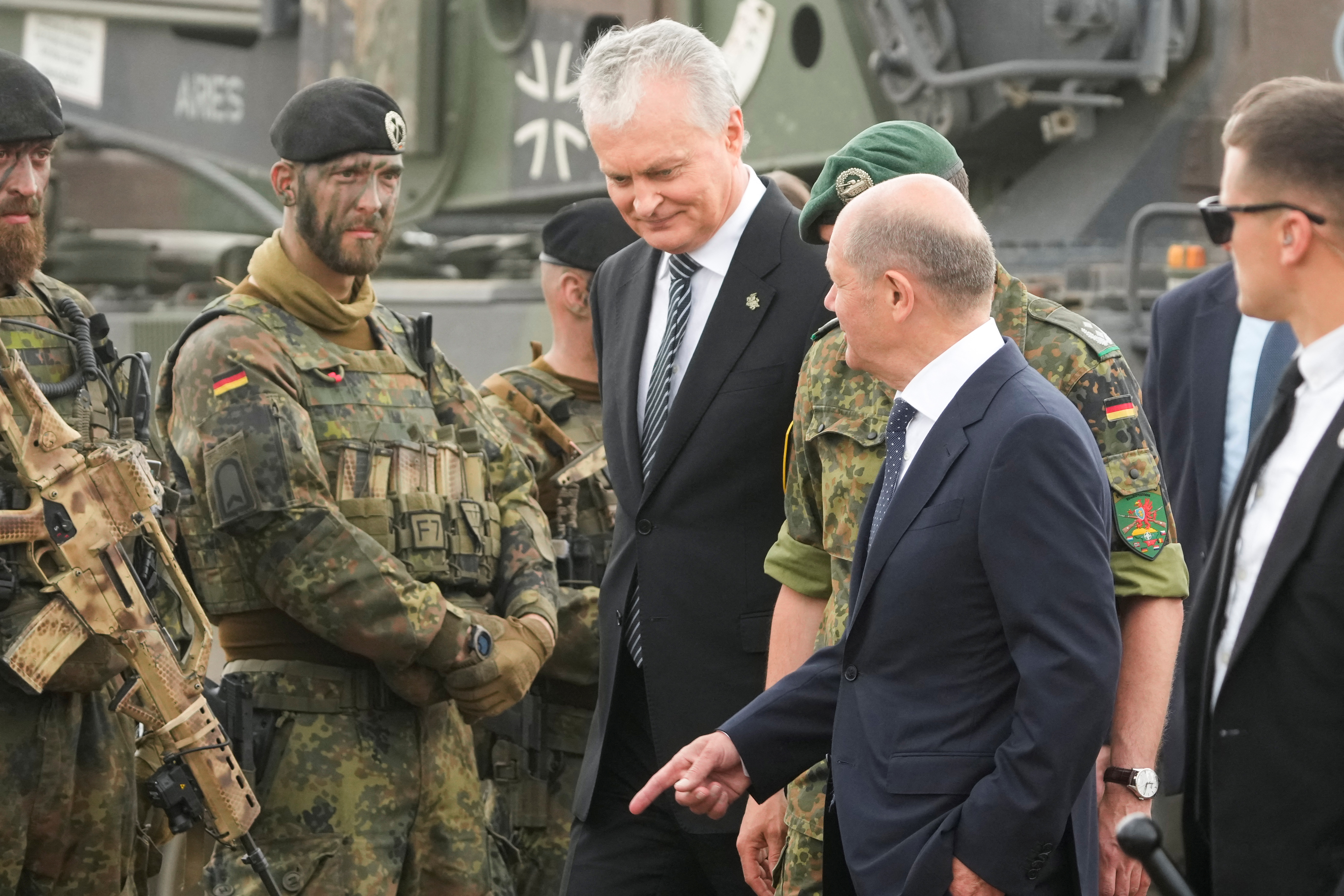 German Chancellor Scholz visits NATO enhanced Forward Presence battlegroup German troops in Pabrade