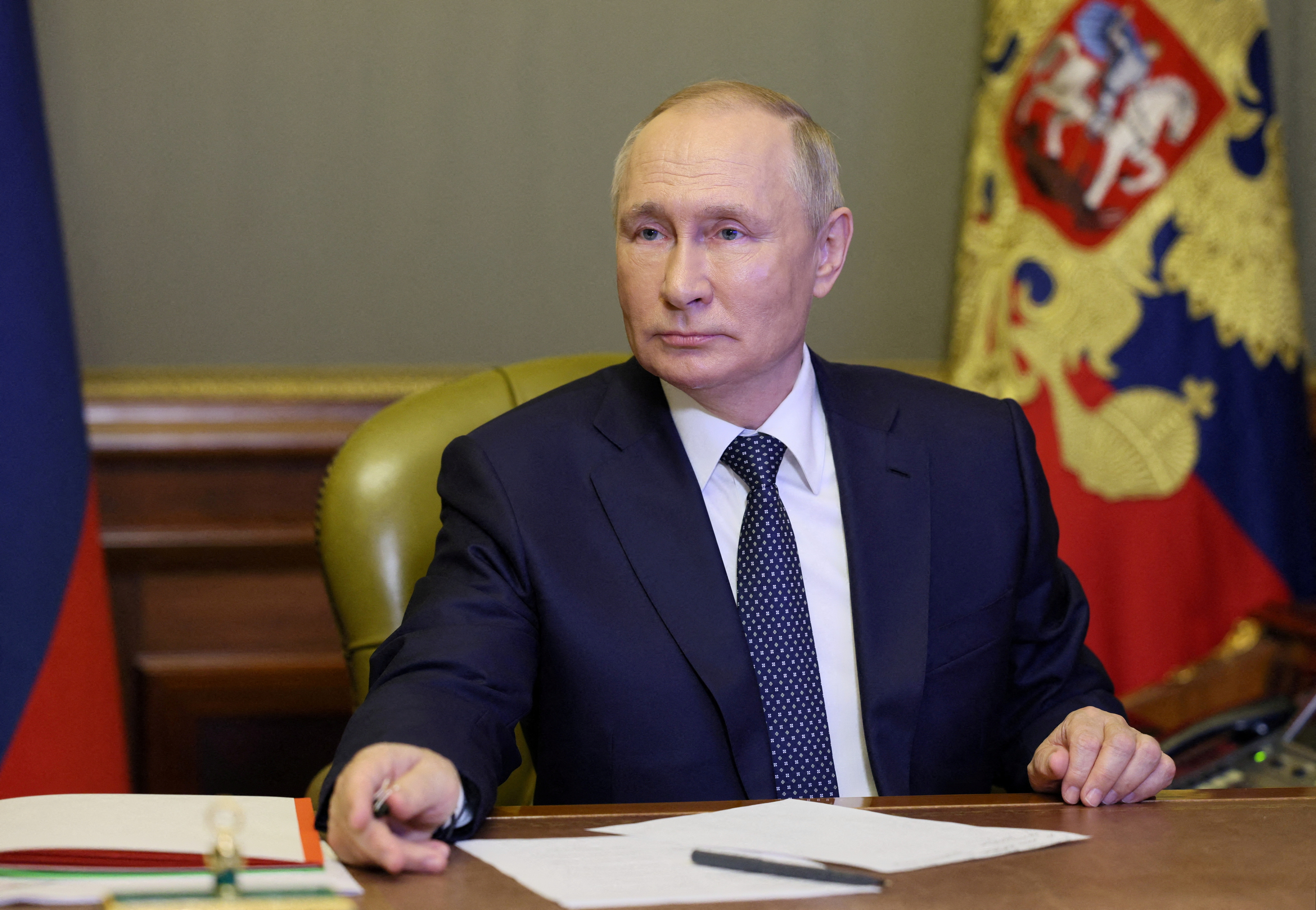 Russia's President Putin holds a video conference meeting in Saint Petersburg