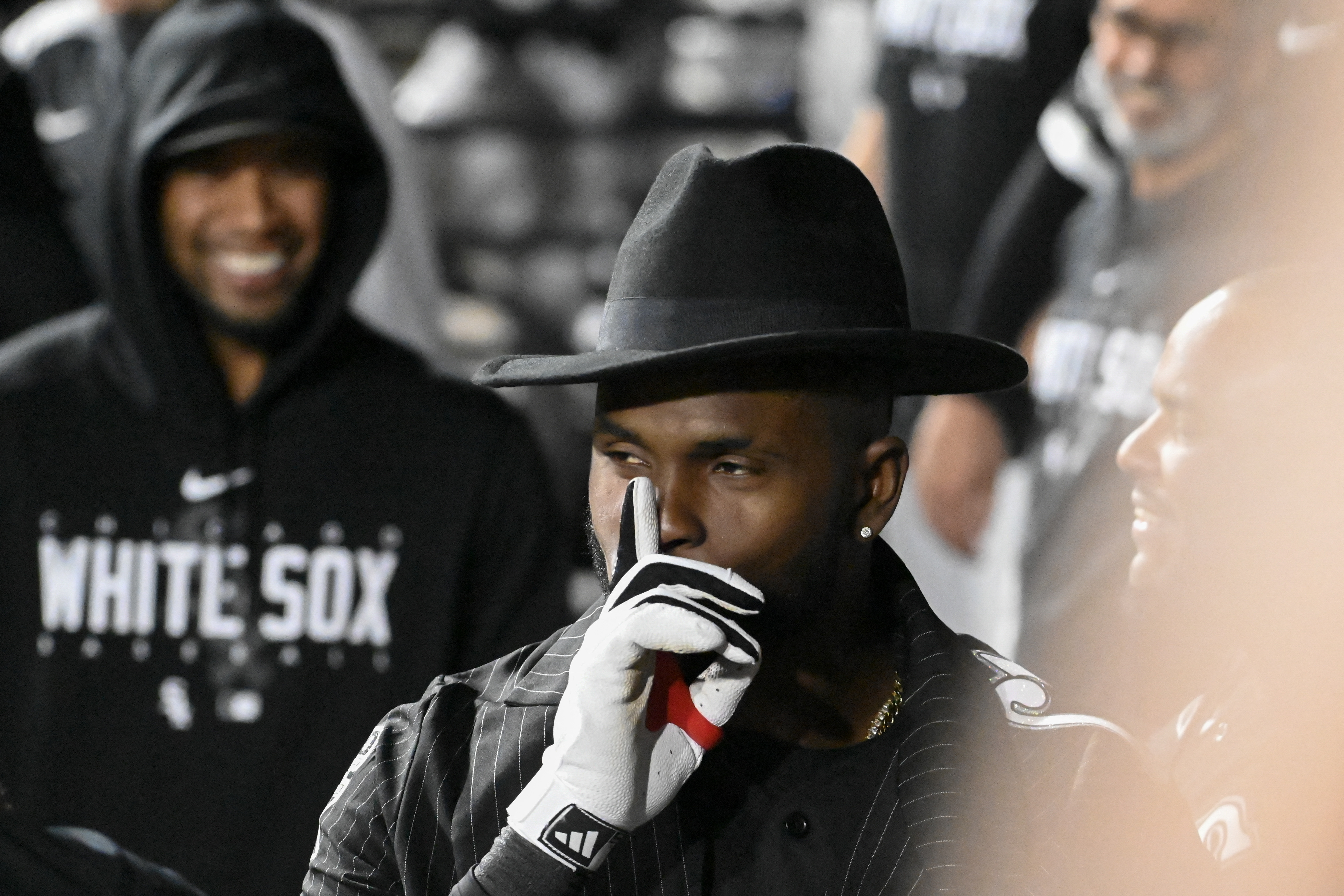 Jake Burger of the Chicago White Sox wears the home run jacket as