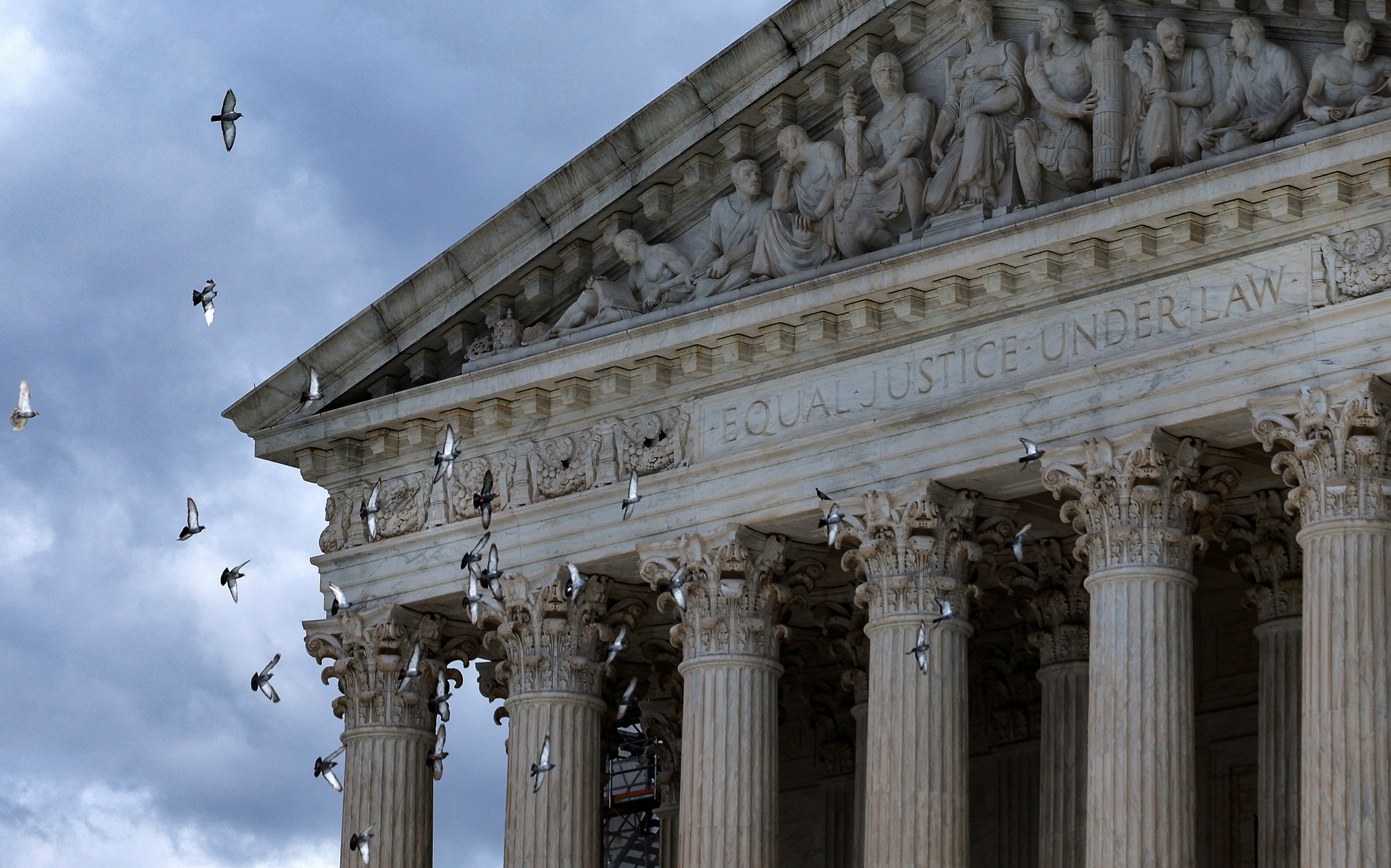 Birds fly past the United States Supreme Court in Washington