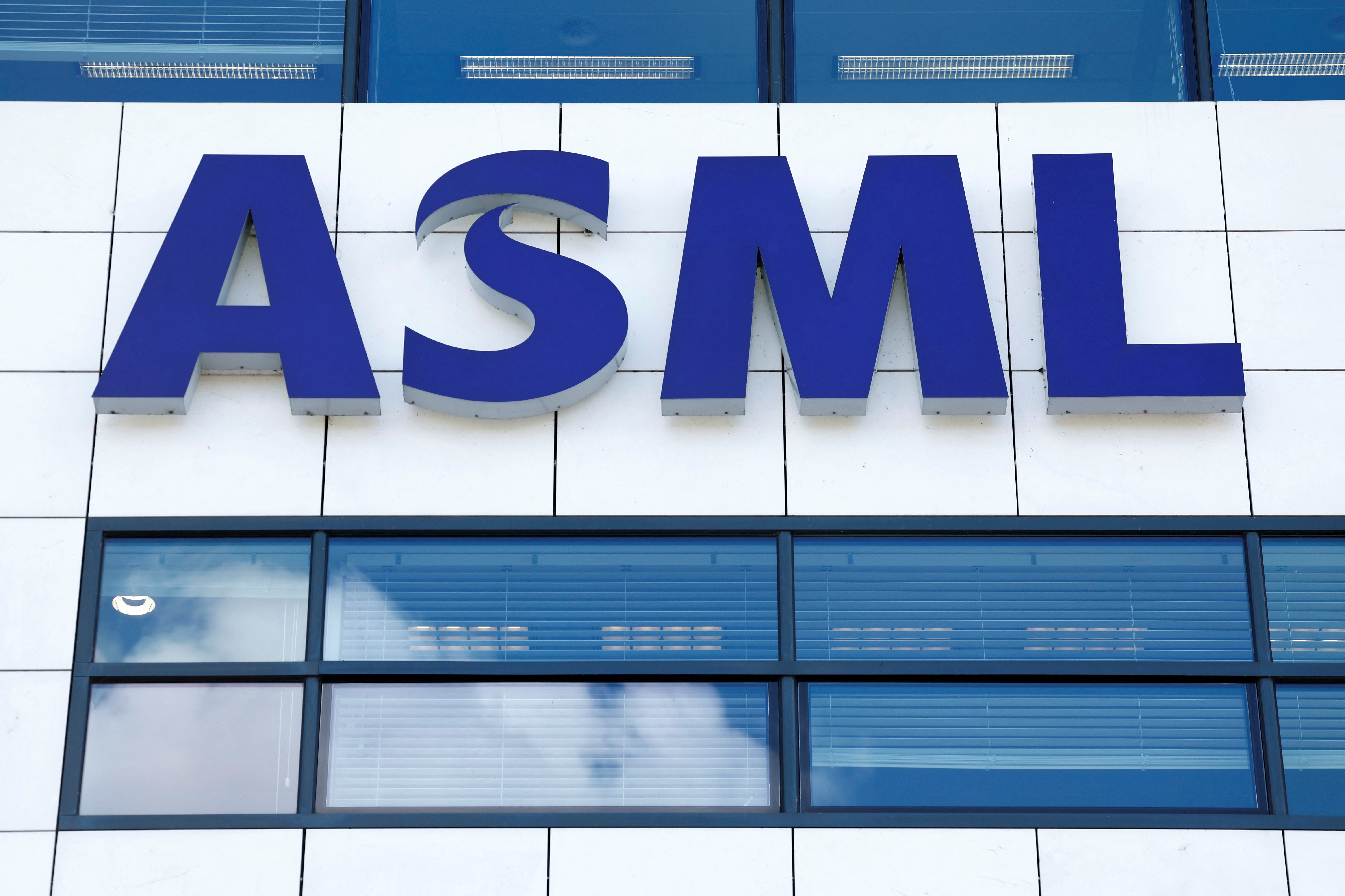 ASML logo is seen at the headquarters in Veldhoven
