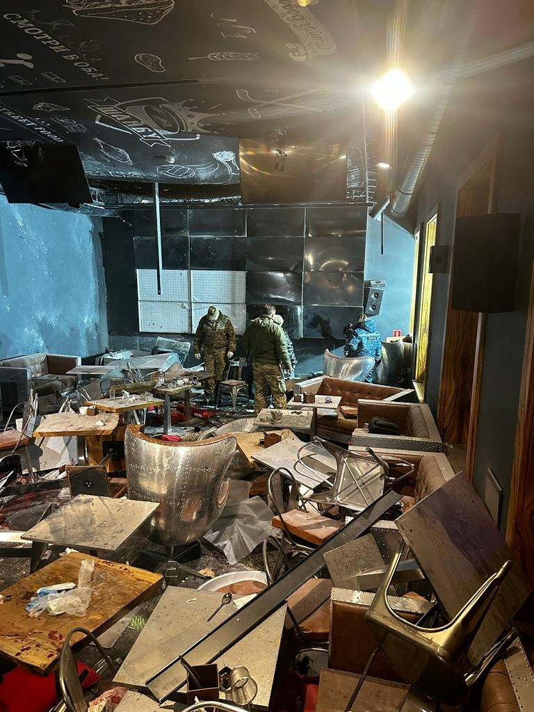 The site of an explosion in a cafe in Saint Petersburg