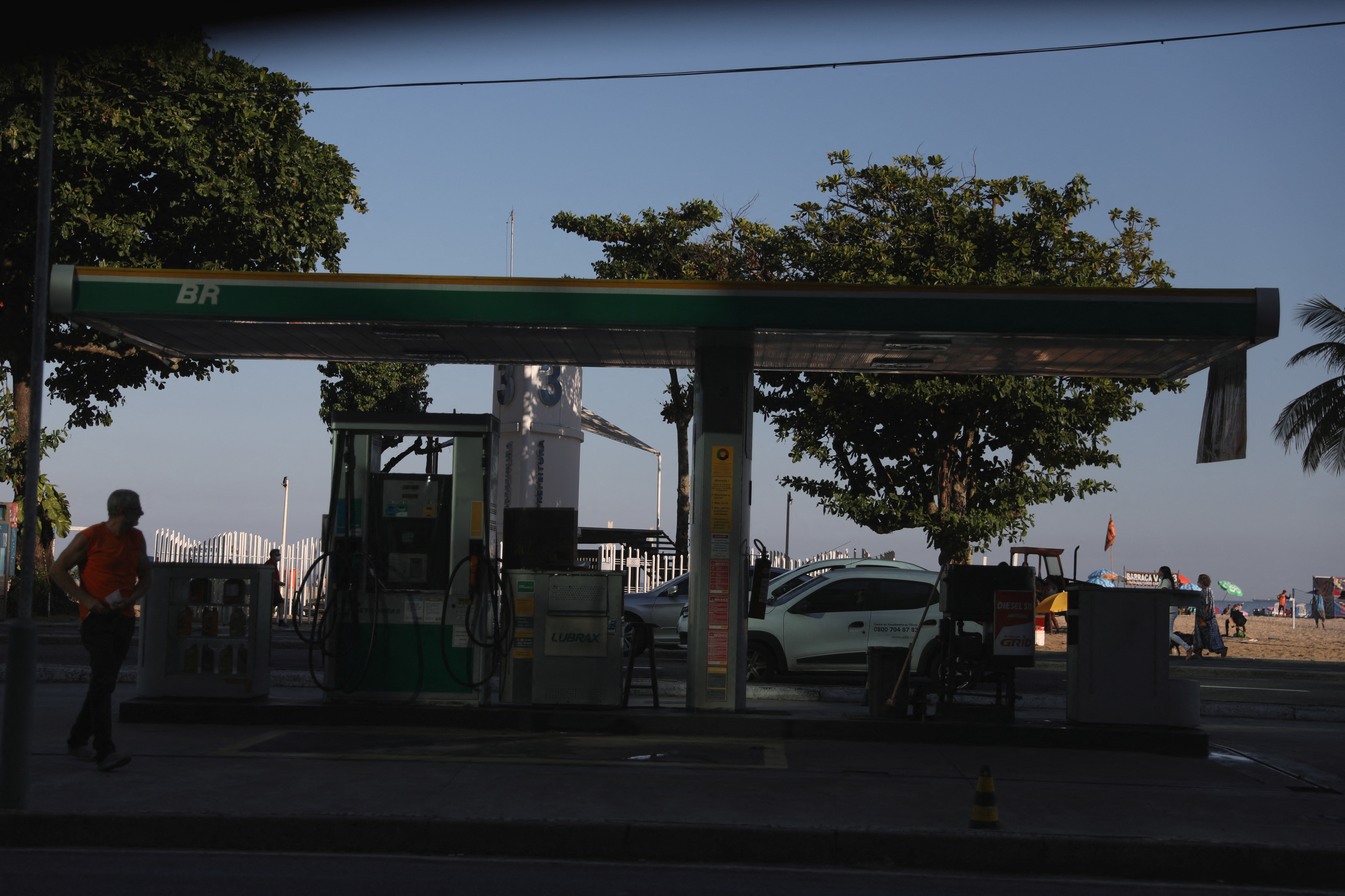 Cars line up at a gas station, in Rio de Janeiro