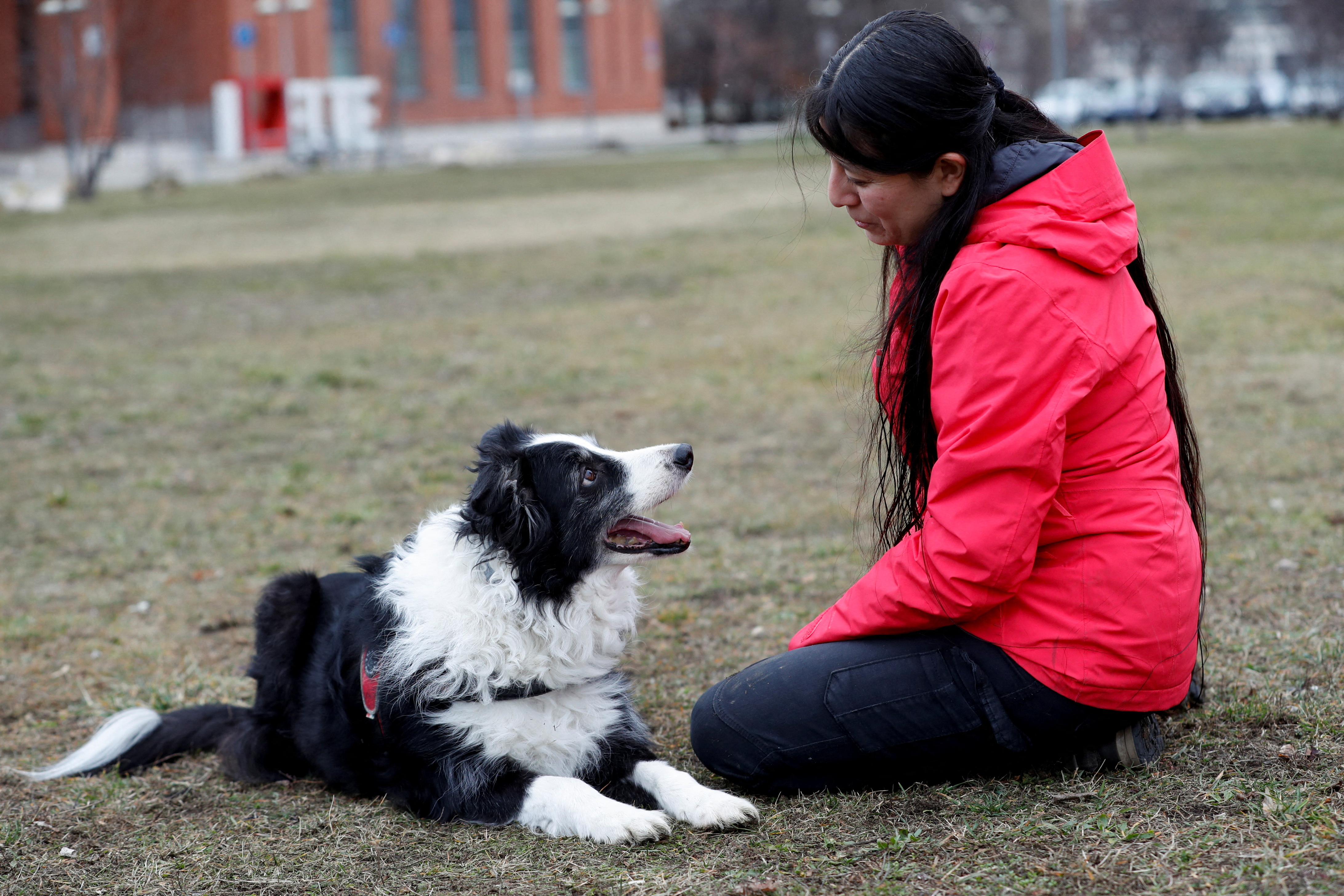 Postdoctoral researcher Laura V. Cuaya talks to her dog Kun-kun, an 8-year-old Border Collie, at the Ethology Department of the Eotvos Lorand University in Budapest, Hungary, January 5, 2022. REUTERS/Bernadett Szabo