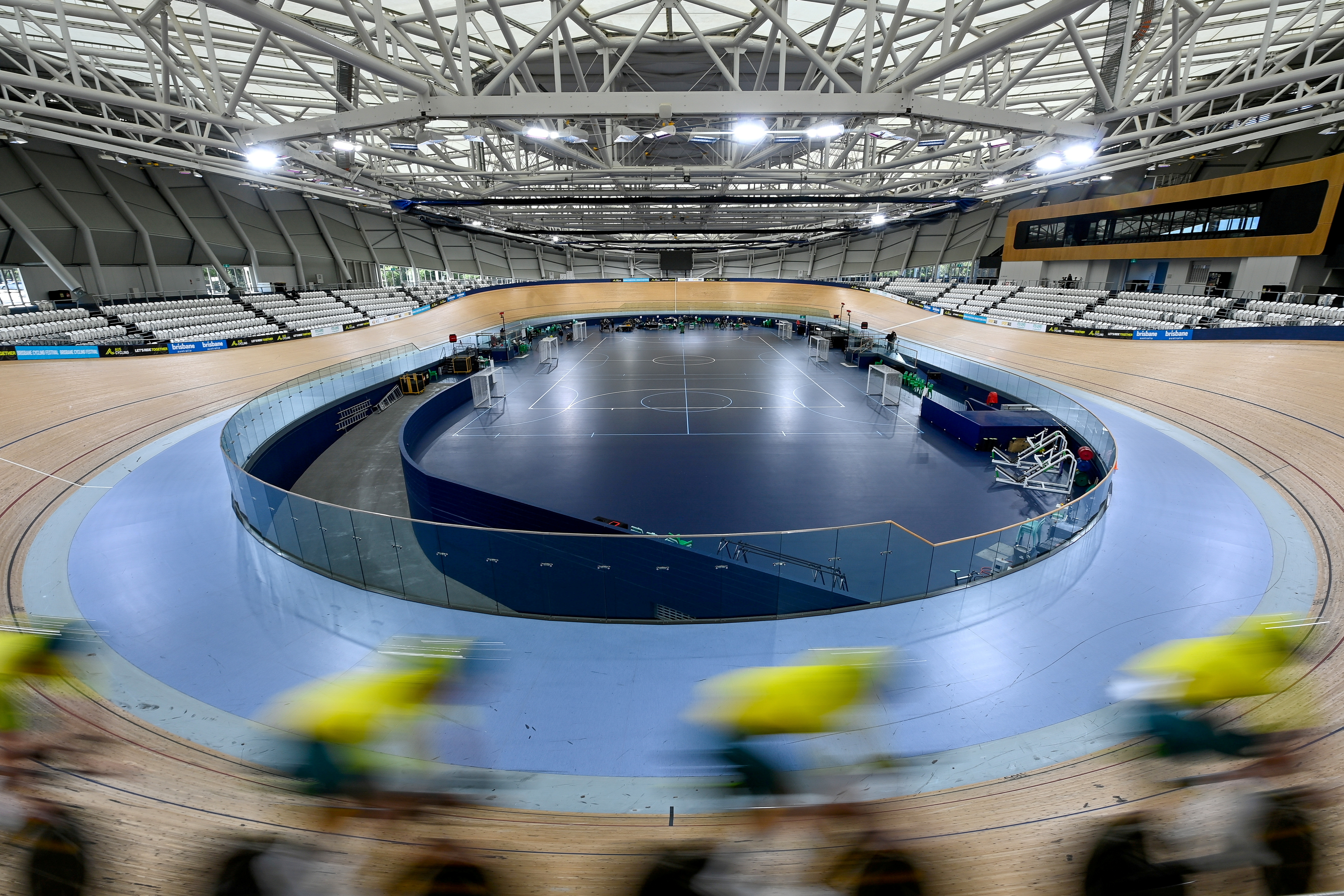 The Australian Olympic Cycling team trains at the Anna Meares Velodrome in Brisbane