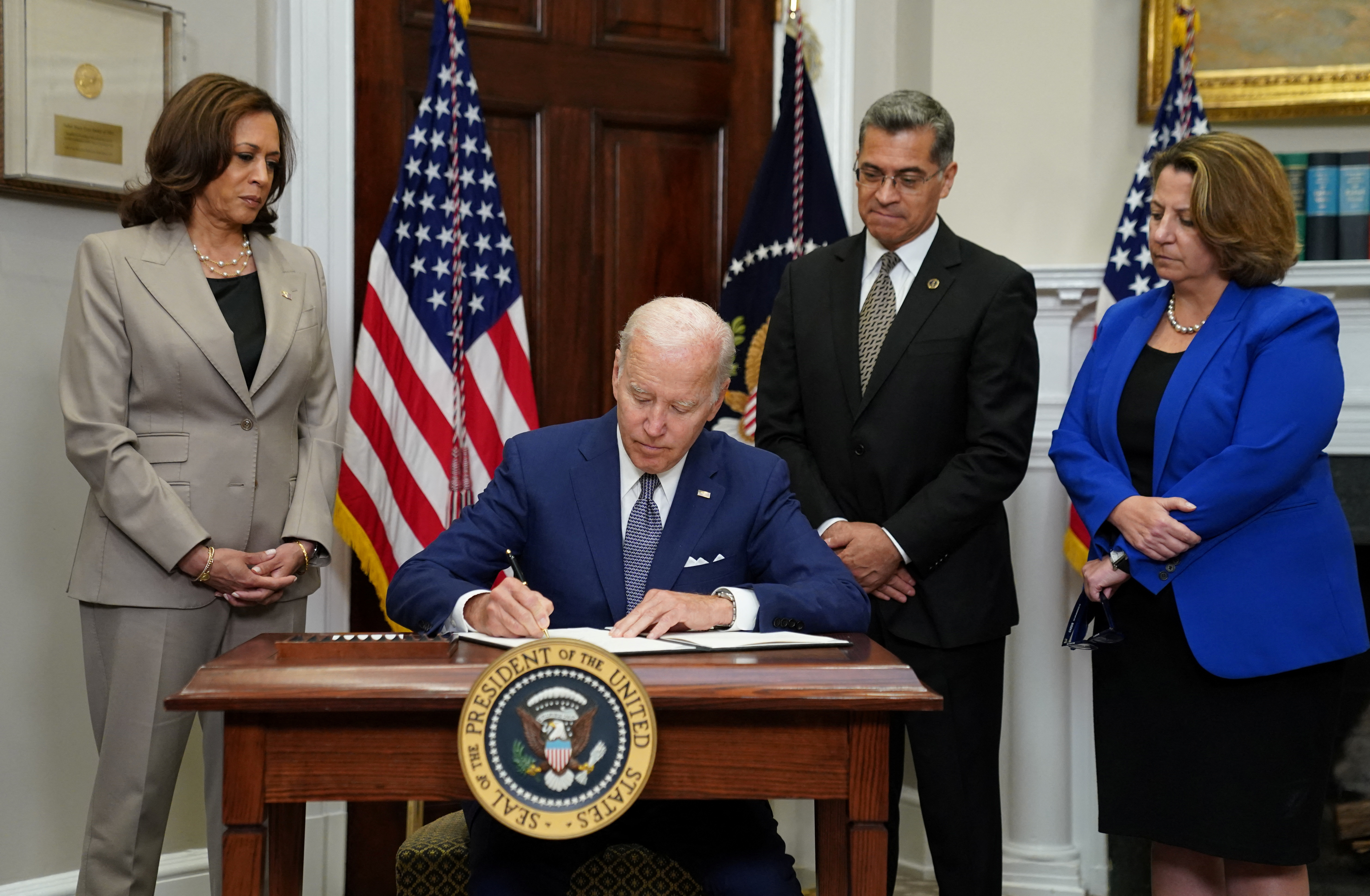 Biden speaks about protecting access to reproductive health care services at the White House in Washington